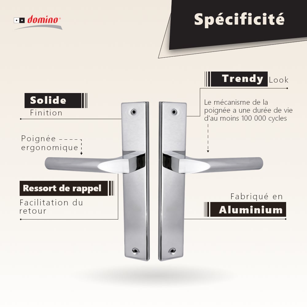 Domino Poignée de porte en aluminium noir avec plaque, idéale pour portes intérieures, de bureau et de cave Argenté CONO M6 chromé B/O - 7