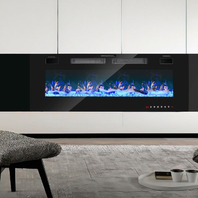 Cheminée électrique Cheminée électrique Poêle avec effet de flamme 7500/1500W, métal, noir, 127 cm