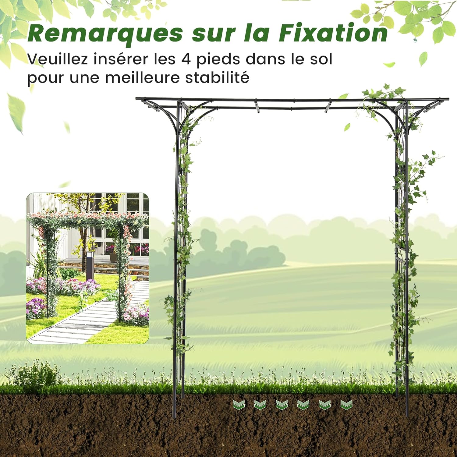 Arche de Jardin en Fer Forgé 205 cm, Treillis pour Diverses Plantes Grimpantes, Arche de Décoration Intérieure et Extérieure, 205 x 52 x 205 cm(Noir) - 4