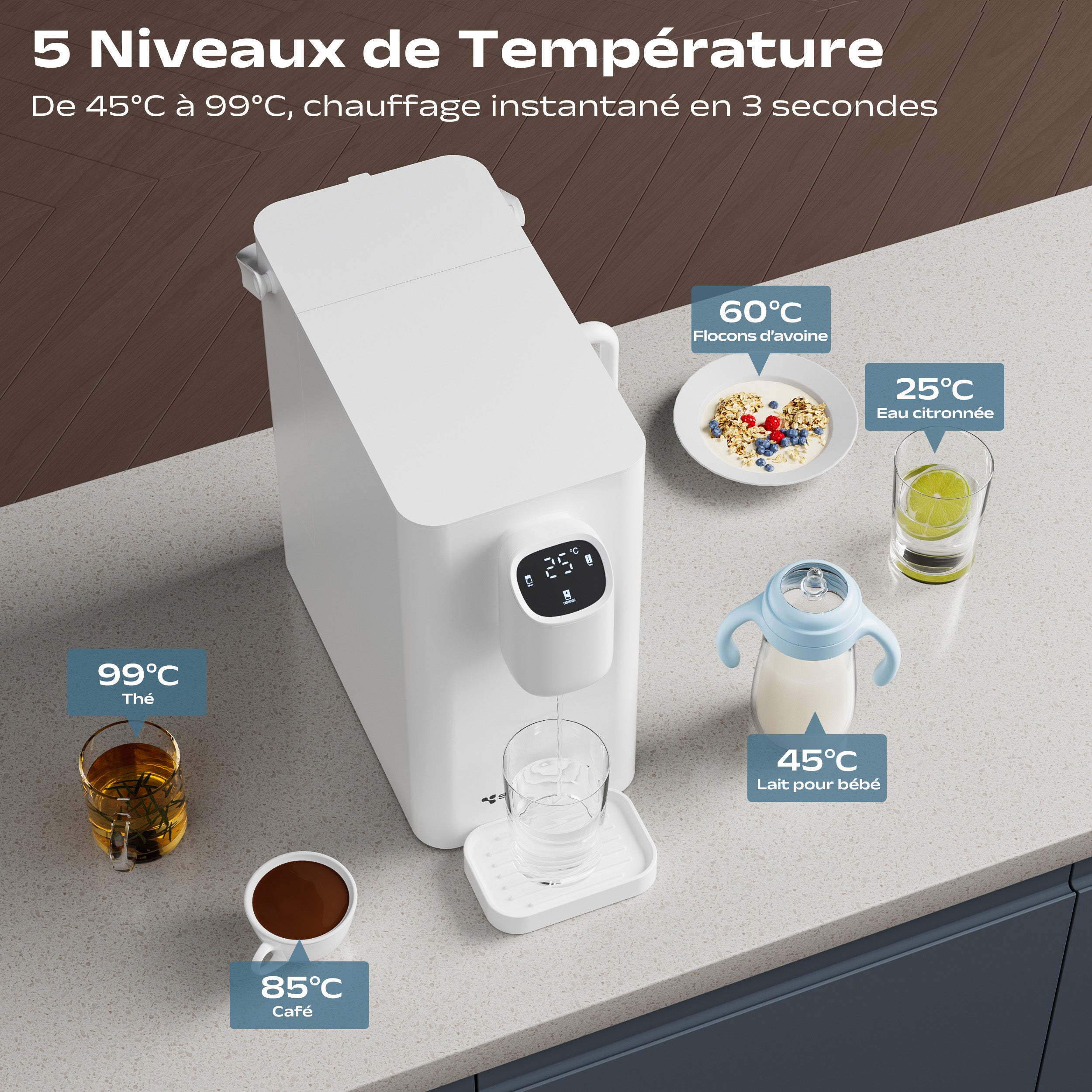 CIARRA x SUSGREENABLE Osmoseur inverse 4-en-1 sans installation 4 étapes de filtration 5 niveaux de température eau chaude 3 s Blanc SGIWDR04-W - 4