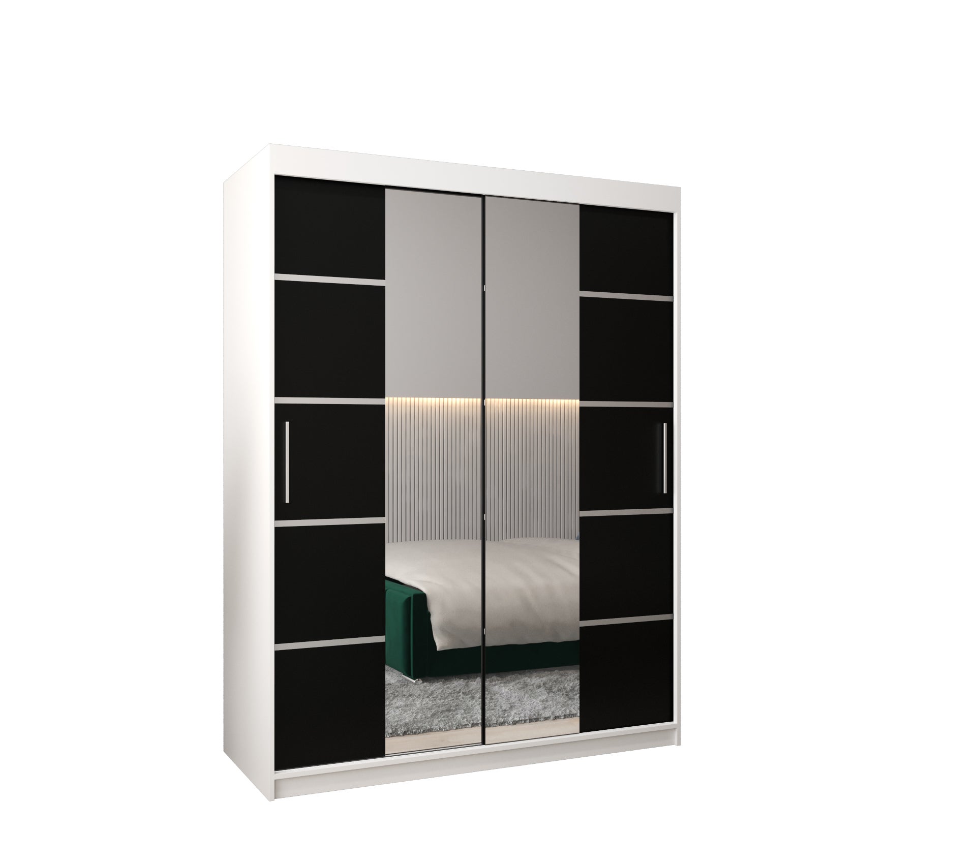 Szafa przesuwna garderoba Verona 4 150 x 62 x 200 cm Biały + Czarny - Abiks Meble