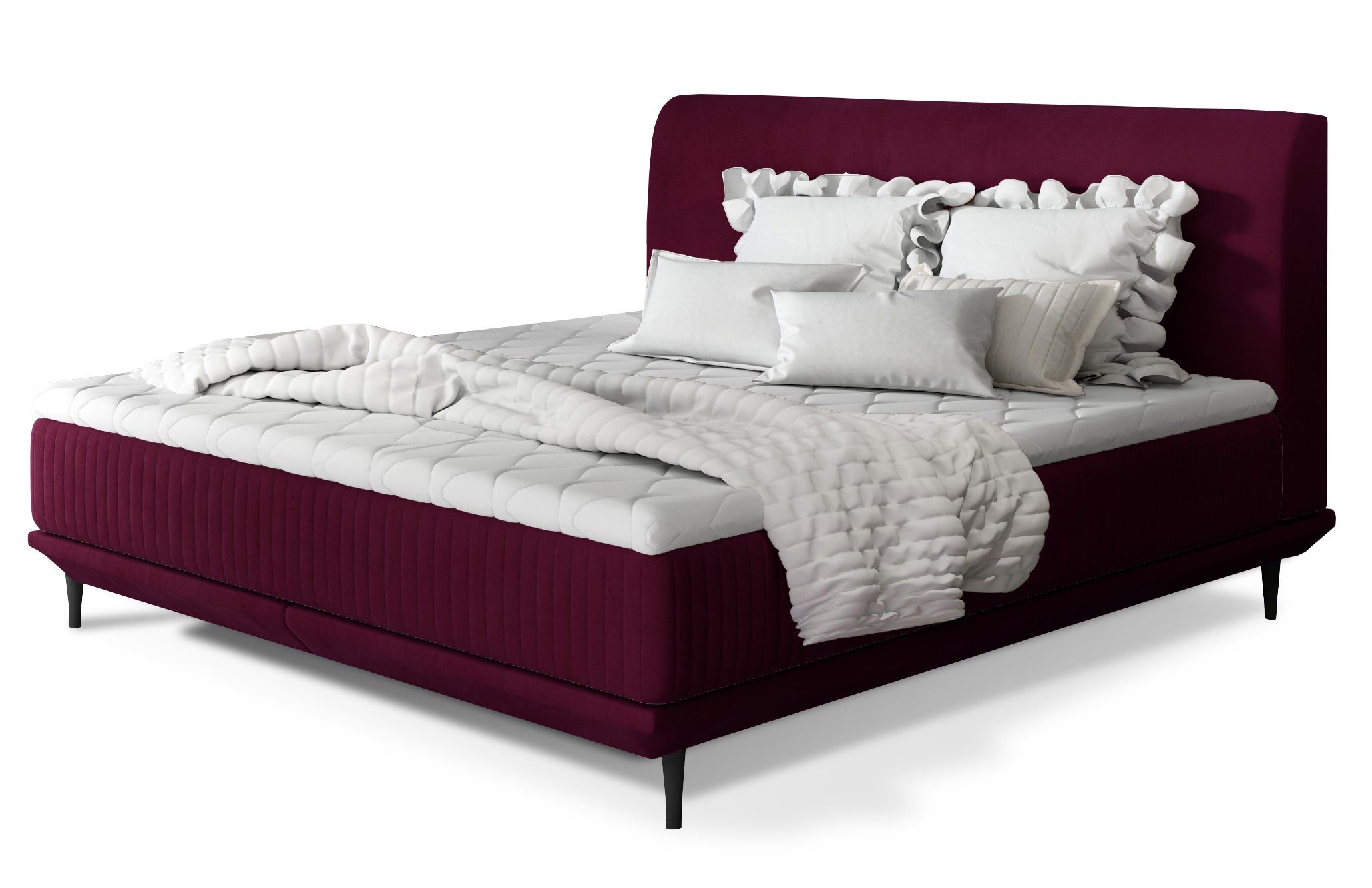 Lit boxspring 140x200 velours bordeaux sommier et matelas inclus ...