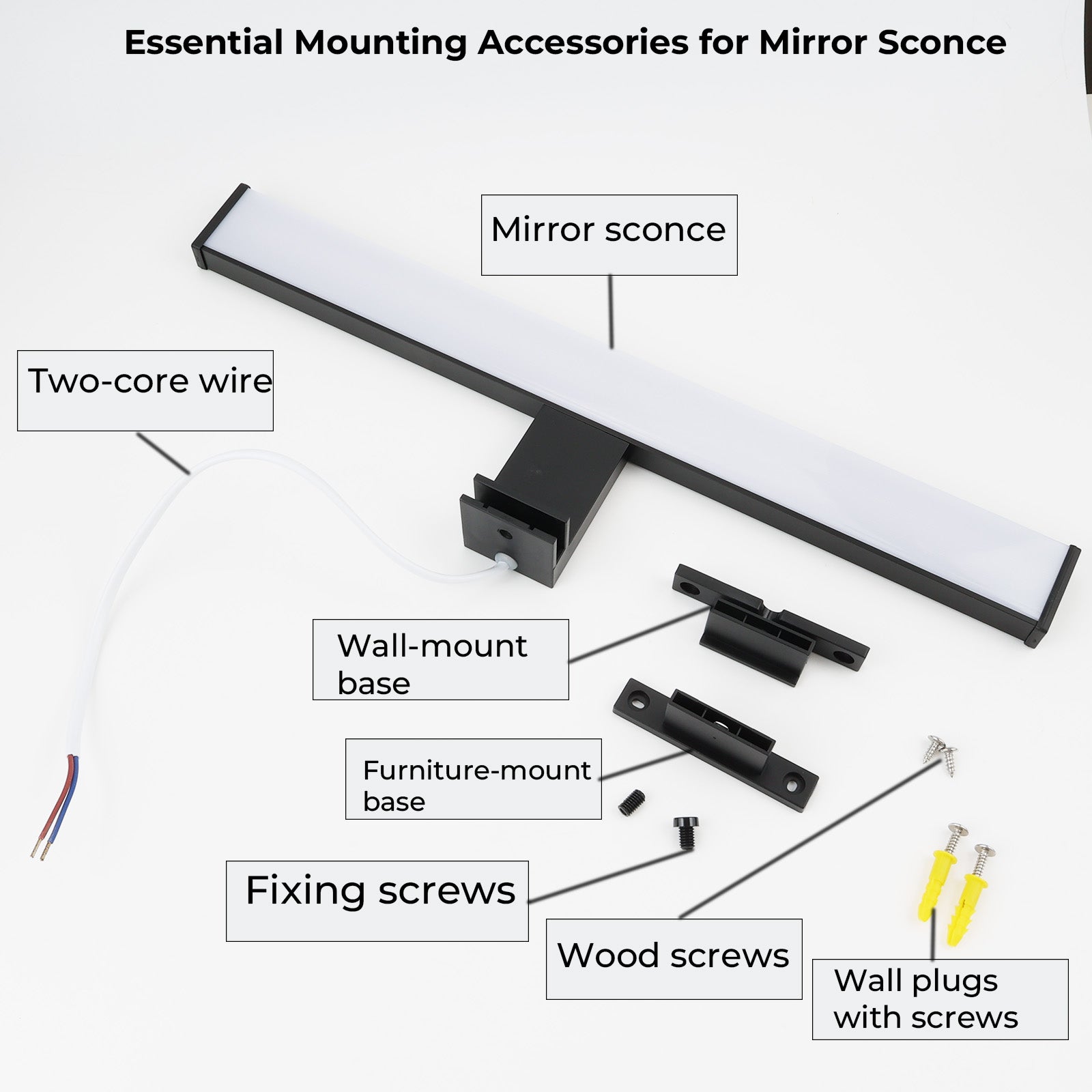 Aplique de Pared LED Slim para Baño y Espejo de Aluminio, 10W-40cm-IP44, Luz Blanca Neutra 4000K Negro - 4