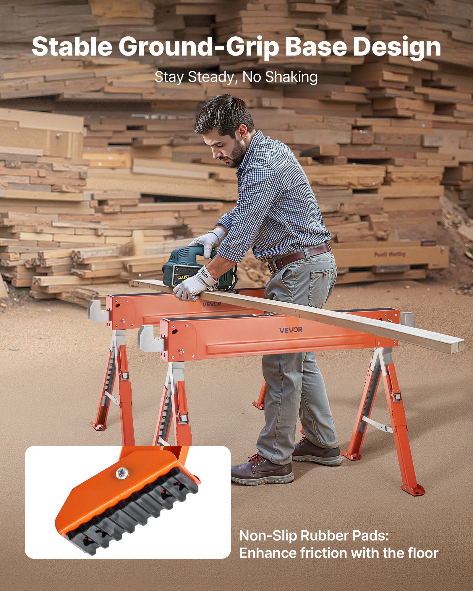 Chevalet Sciage,Lot VEVOR 2,Capacité Charge 816,5 kg,Hauteur Réglable,Pieds Robustes,Patins Antidérapants,Outil pour Menuiserie,Bricoleurs Bois - 5