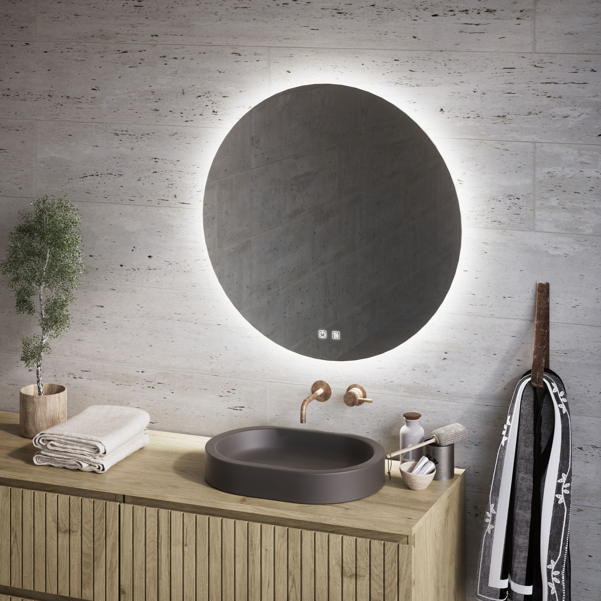 Feel Your Bath Espejo Bluetooth de Baño Redondo, Luz LED Regulable, 60cm, con Interruptor Táctil, Antivaho y Apagado Automático - 2