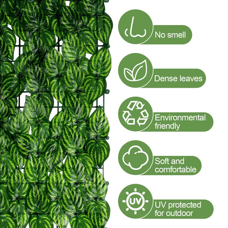 Siepe artificiale, 100 x 300 CM Schermo anti-UV, Fogliame artificiale Recinzione vegetale Fogliame realistico,decorazione giardino esterno,verde - 3