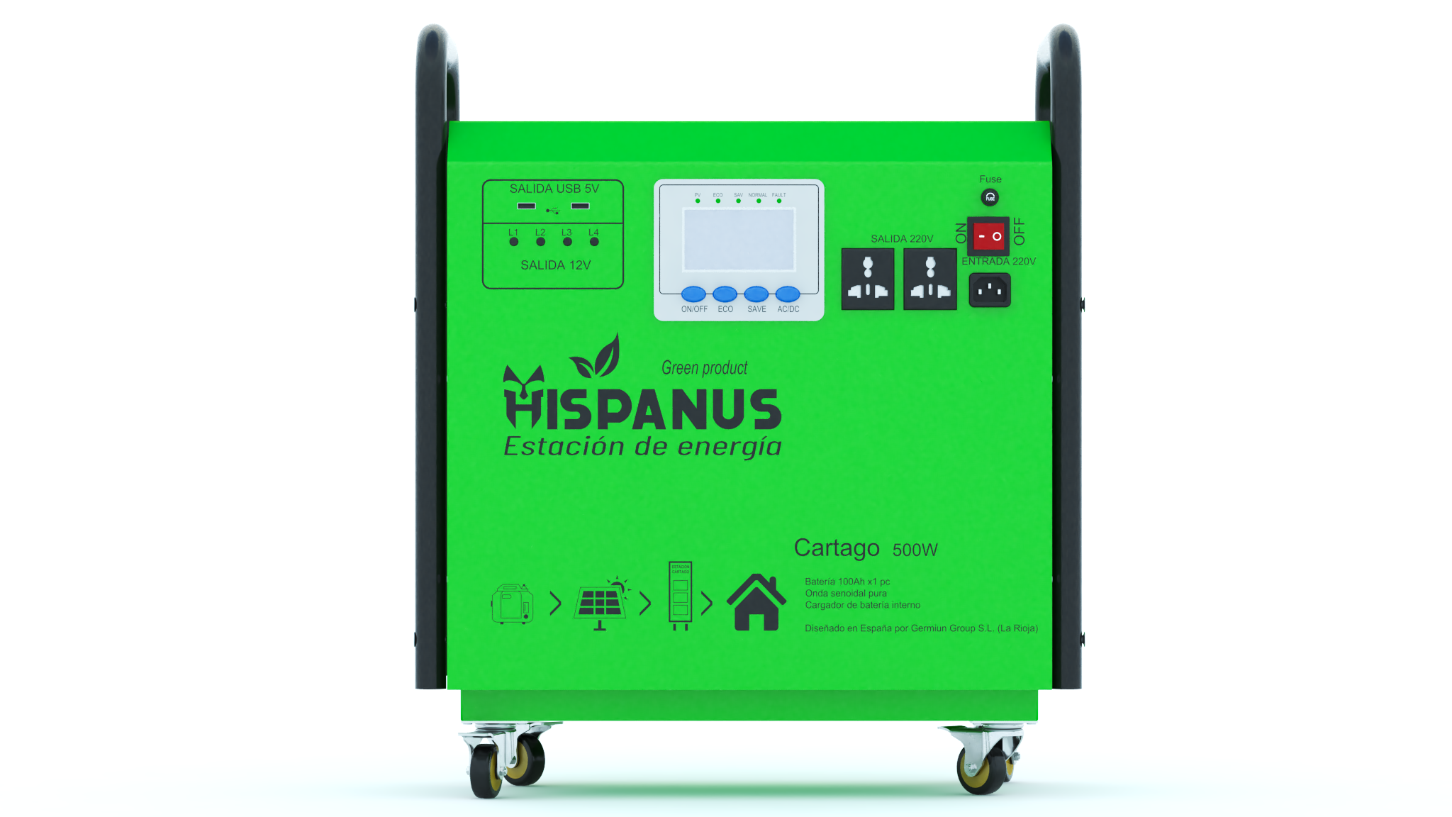 Kit Solaire 1000W CARTAGO HISPANUS - Système Photovoltaïque Isolé avec Batterie de 100A (Sans Panneaux Solaires) pour Autoconsommation - 5