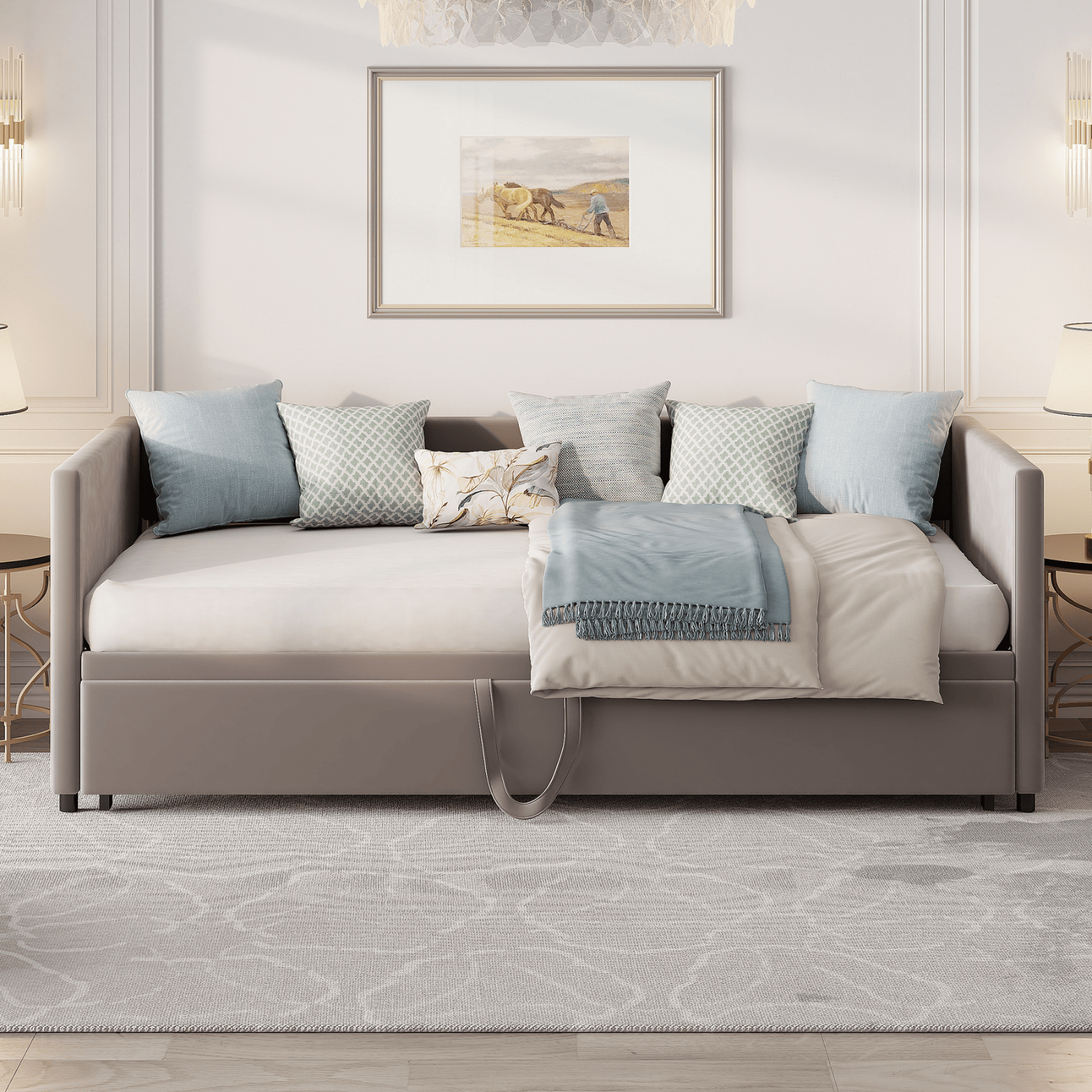 Canapé-lit extensible 90/180 x 200cm 2 Places, canapé convertible rembourré avec sommier à Lattes, velours, gris, sans matelas - 4