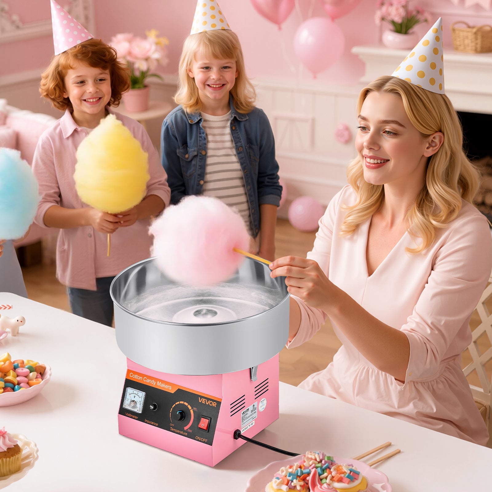 Máquina De Algodón De Azúcar VEVOR – 1000 W, Recipiente De Acero Inoxidable, Para Fiestas Y Eventos