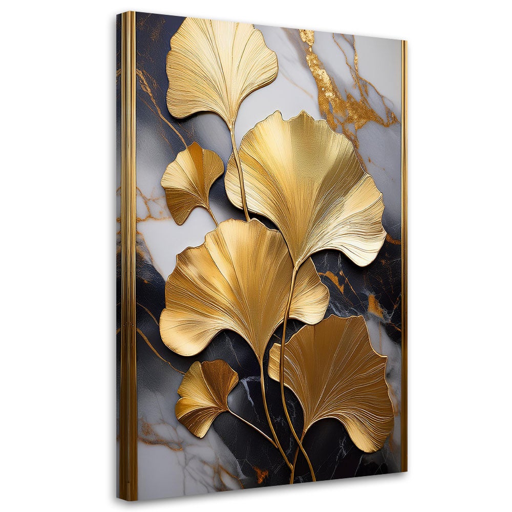 Obraz na płótnie, Ginko Kwiaty Złoty Marmur Glamour 80x120