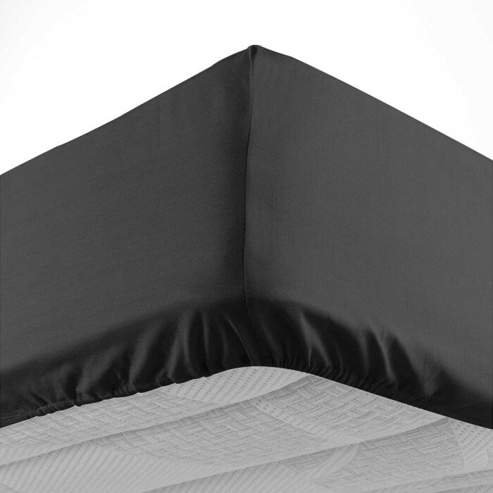 Drap housse 2 personnes 160 x 200 cm uni 57 fils lina Noir - 2