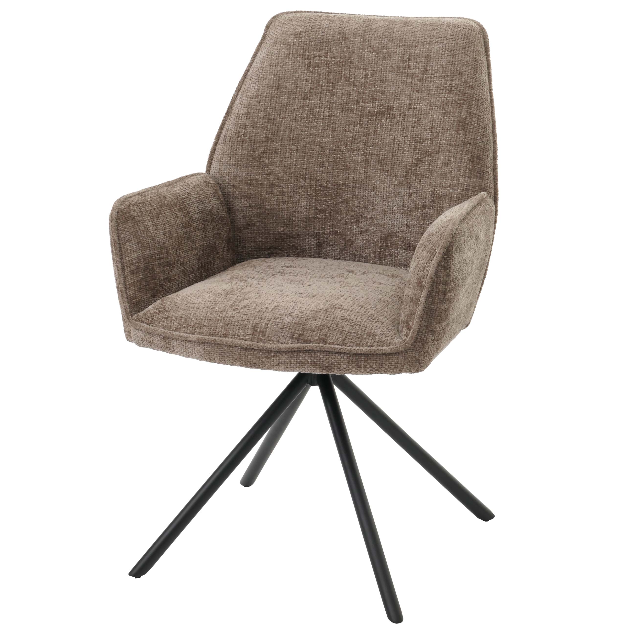 Krzesło do jadalni HWC-G67, krzesło kuchenne Krzesło z podłokietnikiem, pozycja obrotowa automatyczna, szenil Oeko-Tex MVG ~ brązowy