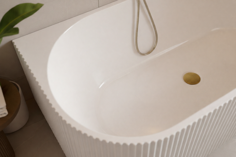 Baignoire d’angle gauche avec bonde et vidage – 170 x 75 cm – Blanc brillant rainuré – PERLE - 8