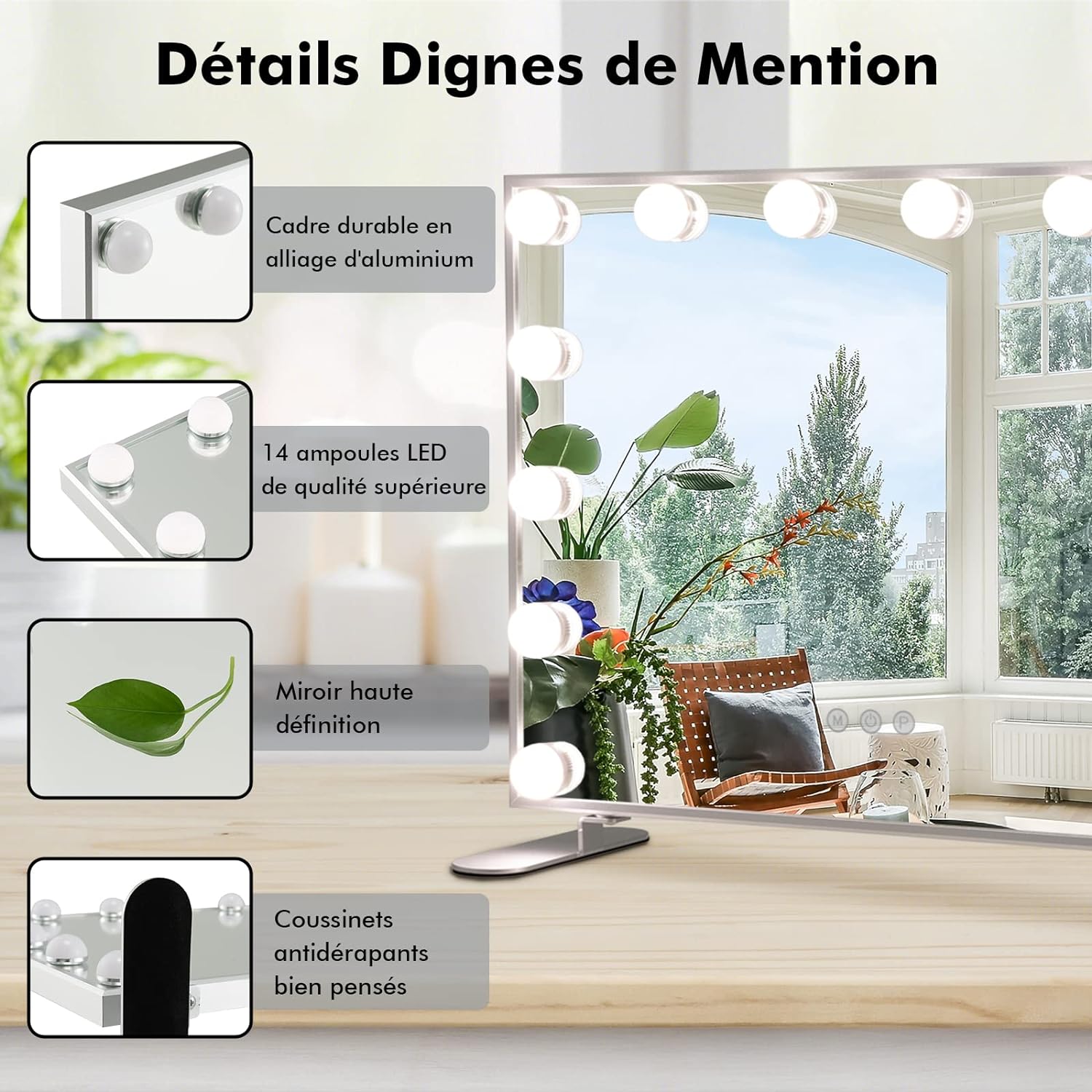 Miroir de Maquillage Hollywood 14 Ampoules LED,50x18x43 cm - 7