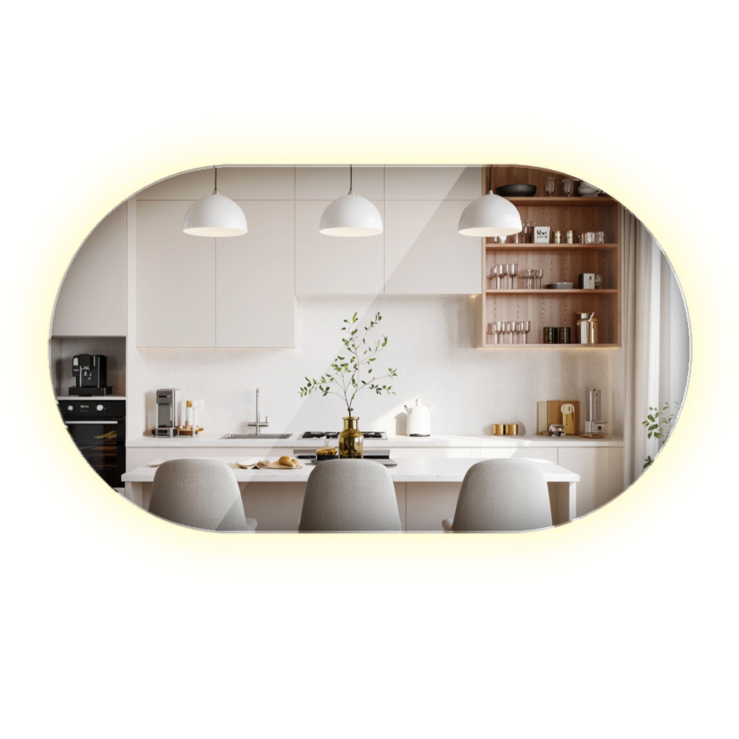 Espejo ovalado cortado con luz led neutra ideal para baño o sala moderna 40x70 cm, espejo mural elegante con diseño actual, artprintcave