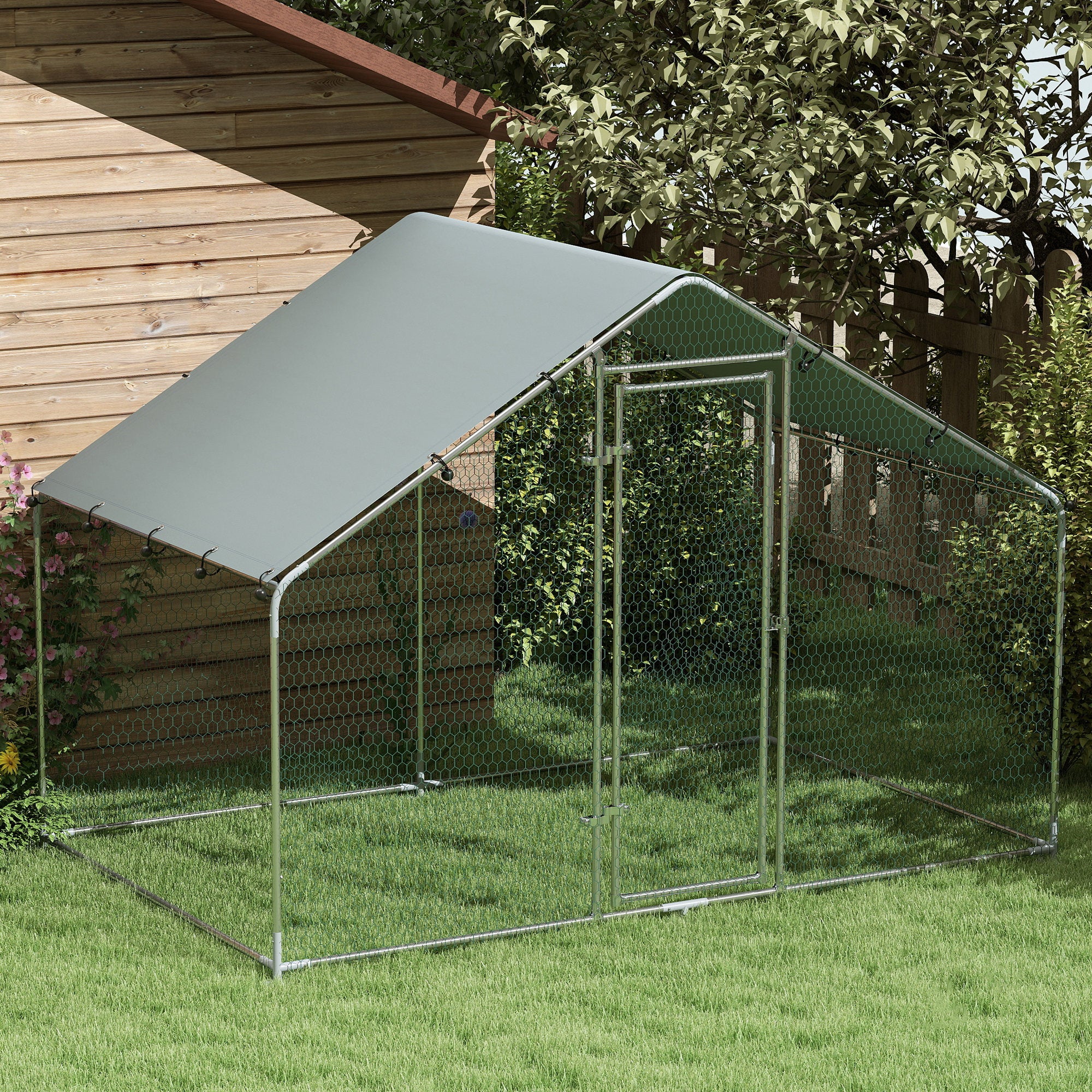 Galinheiro para Exterior PawHut Aço Prata 300x170x190 cm - 2