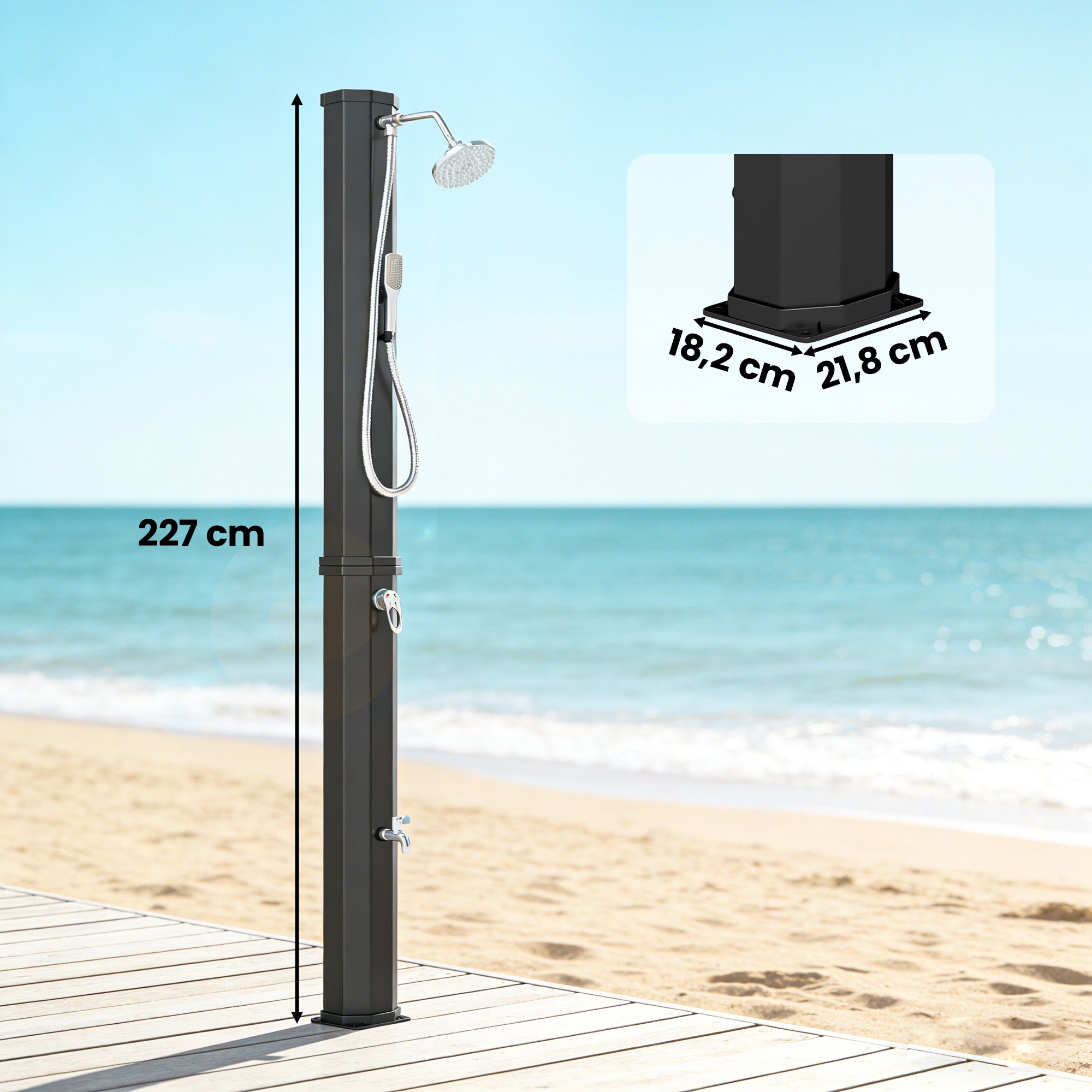 Douche solaire de jardin 60L avec pomme de douche manuelle, robinet à pied et température réglable : maximum 60 °C pour piscine noire - 5