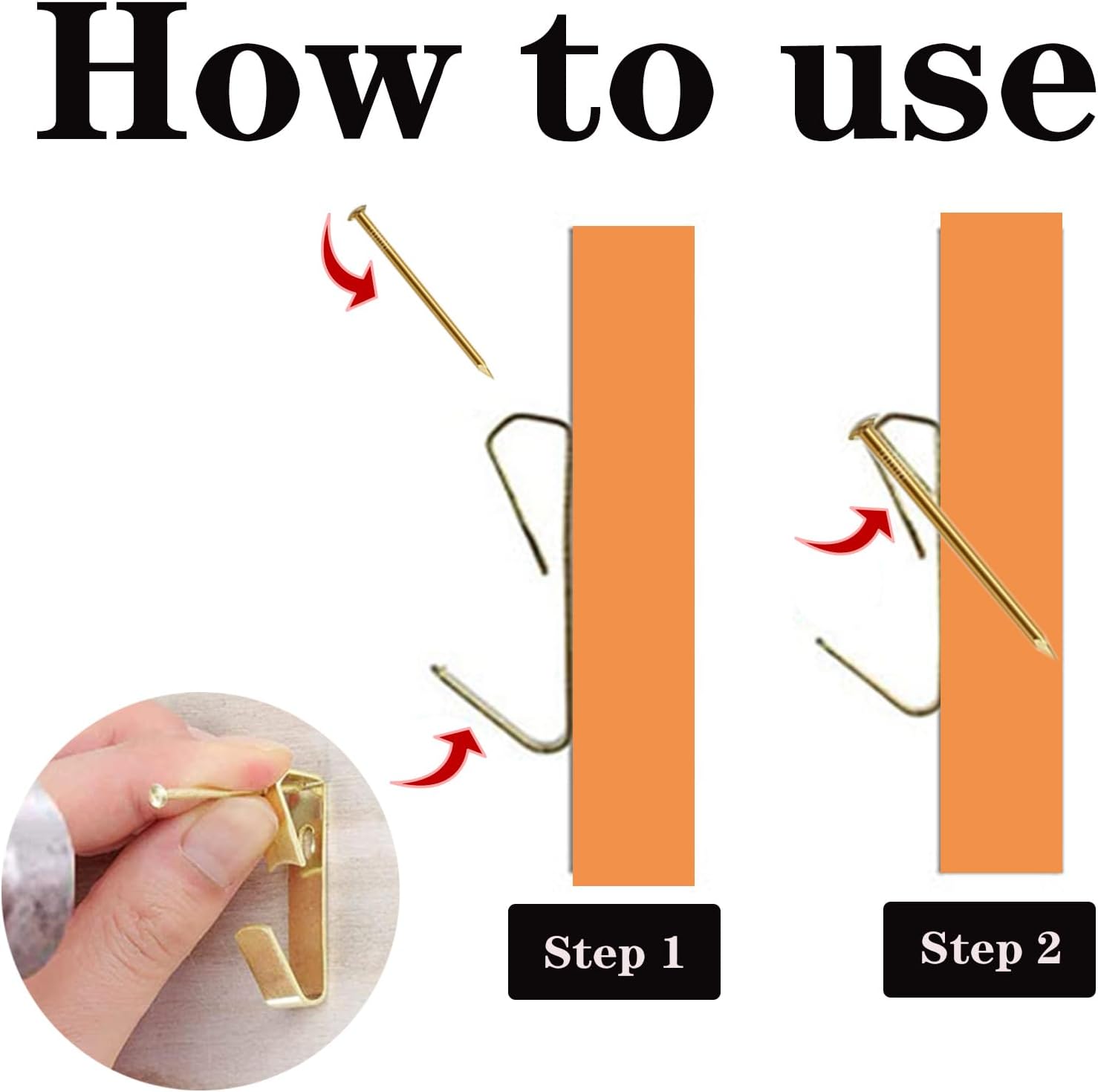 Ganci per cornici da 130 pezzi, ganci per quadri, kit ganci per cornici, adatti per appendere e fissare foto e orologi (ORO) - 4