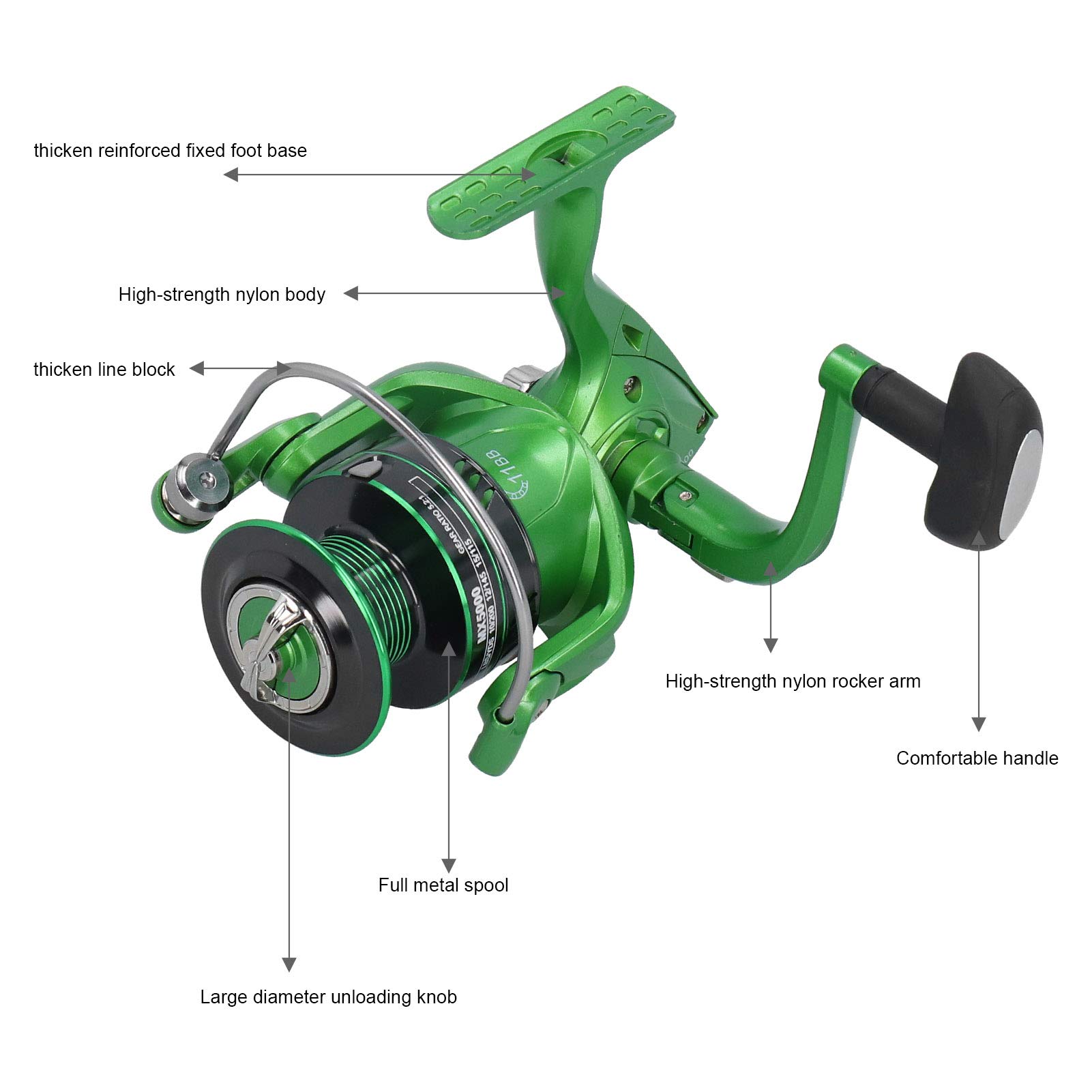 Mulinello in metallo Canna da pesca Mulinello con lenza Accessorio per attrezzatura Manopola con impugnatura in gomma (MX5000) - 9