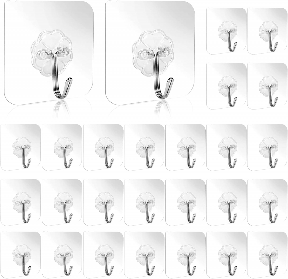 Opakowanie 50 sztuk wodoodpornych, przezroczystych haczyków, samoprzylepnych plastikowych haczyków, haczyków kuchennych lub łazienkowych