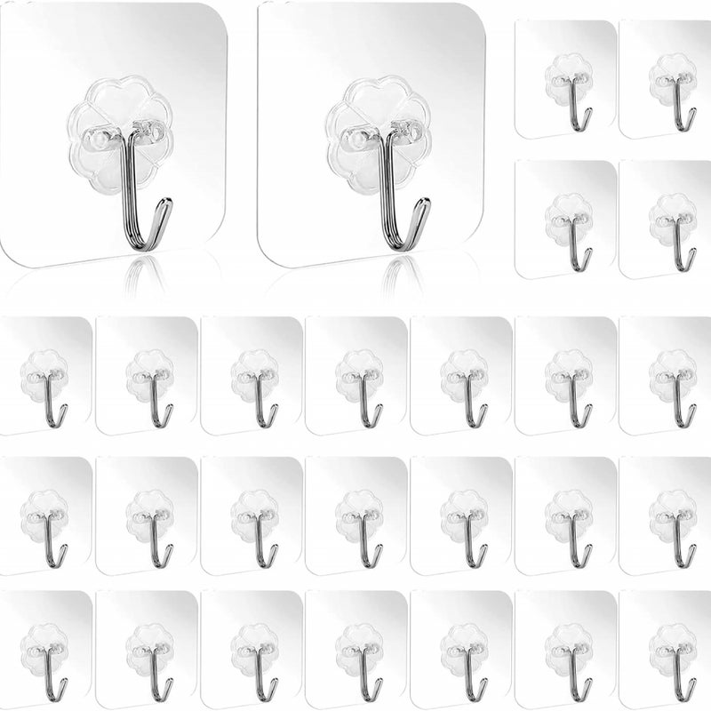 Opakowanie 50 sztuk wodoodpornych, przezroczystych haczyków, samoprzylepnych plastikowych haczyków, haczyków kuchennych lub łazienkowych