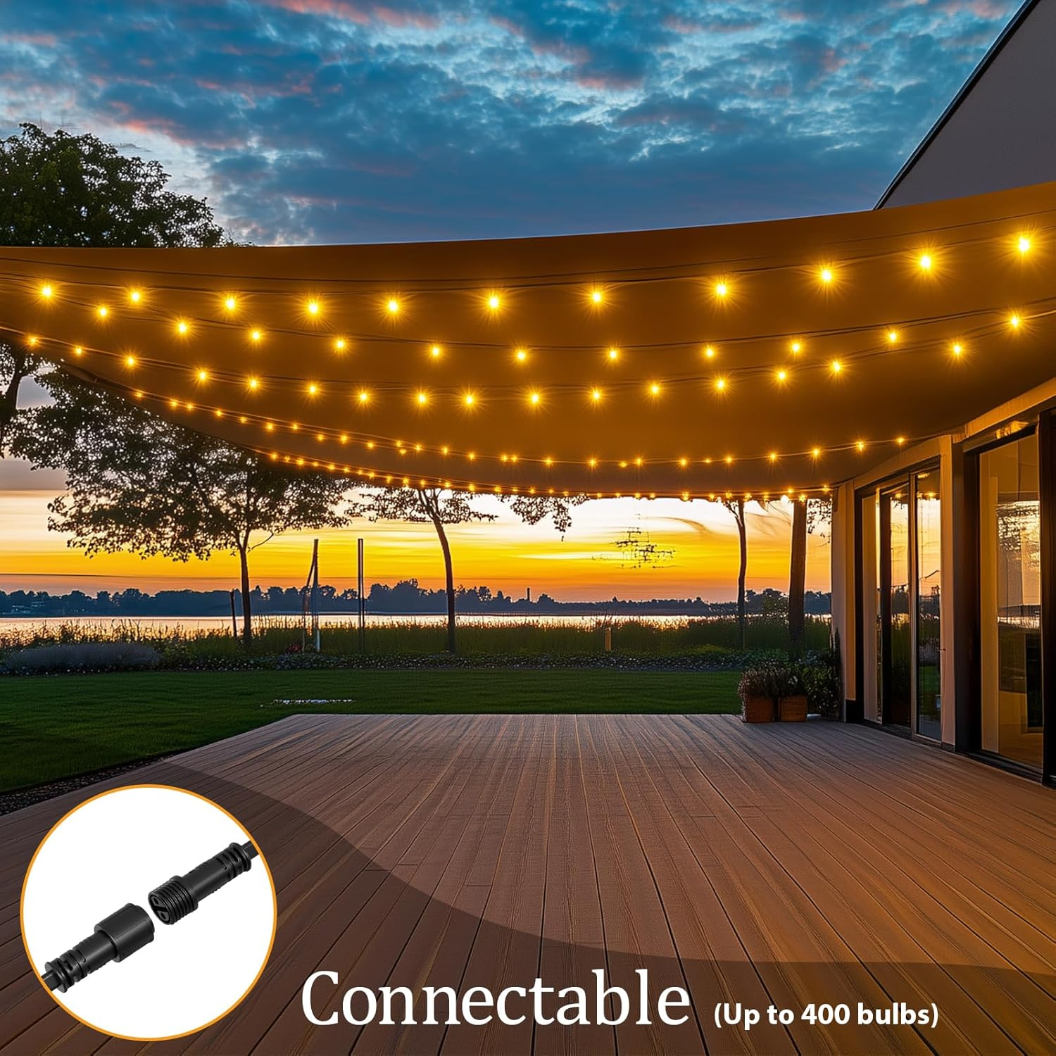 Guirlande lumineuse d'extérieur de 9,1 m, Éclairage de jardin avec 30 ampoules LED et 1 ampoule LED, Guirlande lumineuse étanche IP44, lumière chaude - 5
