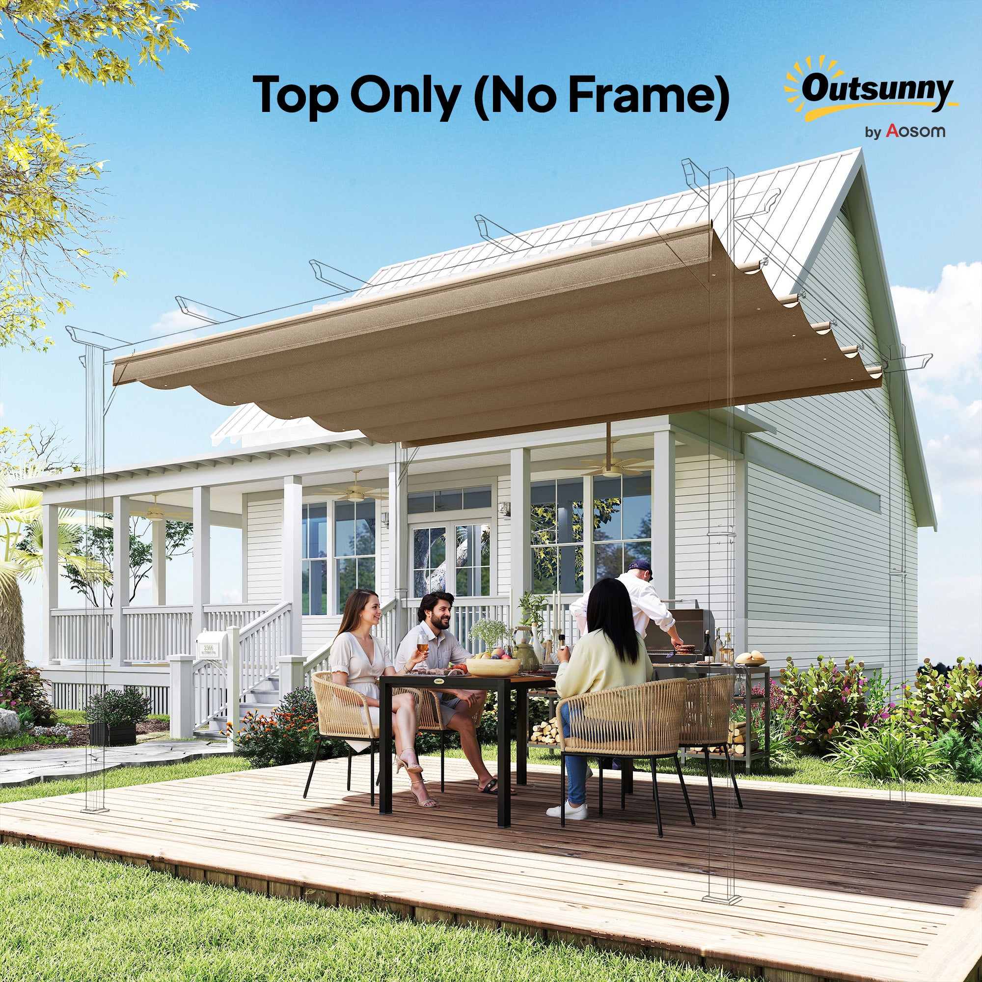 Techo de Pérgola Outsunny Poliéster Pardo 250x255x6 cm - 8