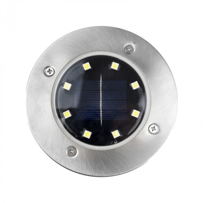 Lampa gruntowa wbijana solarna Wbijane Solarne srebrno-czarna LED 6500K 2lm wym: 12,6 x 11,5 x 11,5 cm metal Ecolight