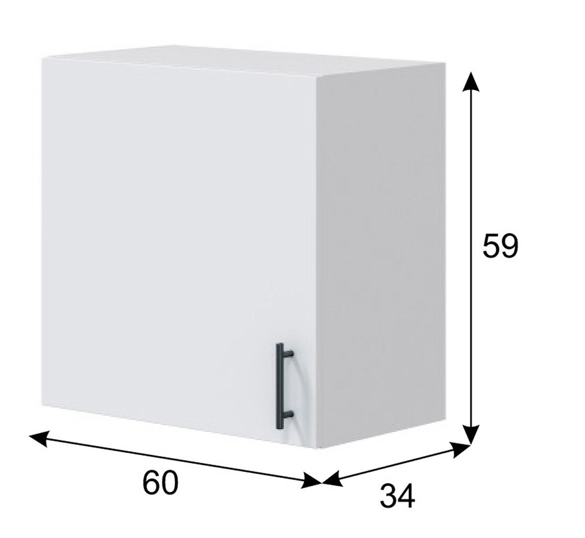Meuble à suspendre, meuble haut pour cuisine avec 1 porte coloris blanc brillant - hauteur 59 x longueur 60 x profondeur 34 cm - 4