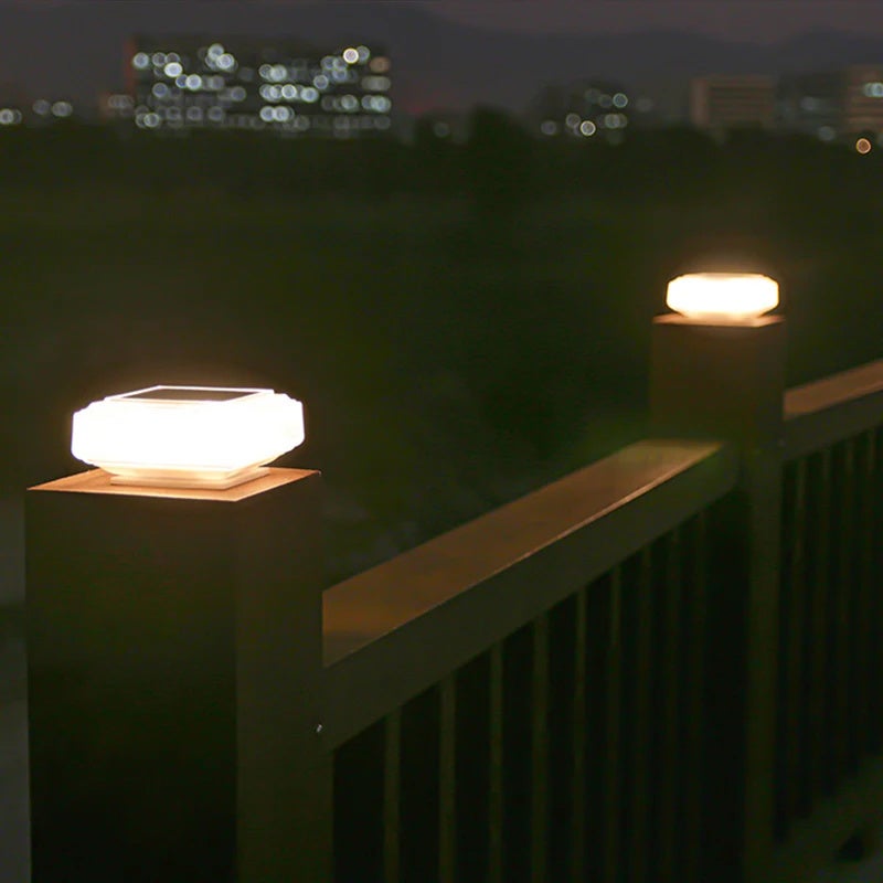 2 pcs luzes solares ao ar livre à prova dwaterproof água cerca luzes post luzes, 30 led deck pilar luz branco quente - 7