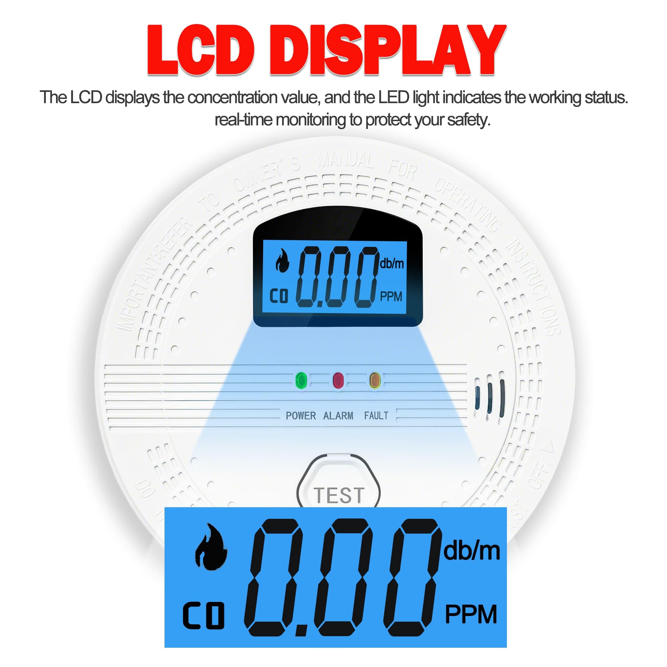 Rilevatore di fumo e monossido di carbonio 2 in 1 per la casa, con display (inglese), senza batteria, 10,7 × 10,7 × 3,8 cm - 3