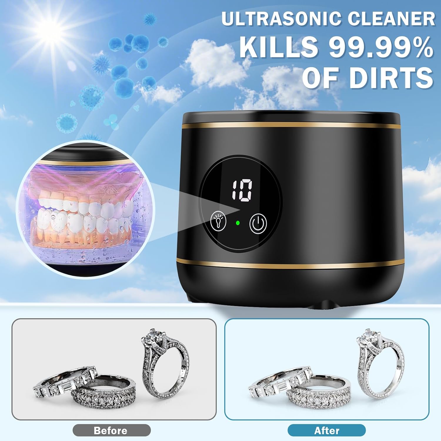 Nettoyeur à ultrasons ultraviolet pour prothèses dentaires, appareil de nettoyage pour tous les instruments (noir) - 4