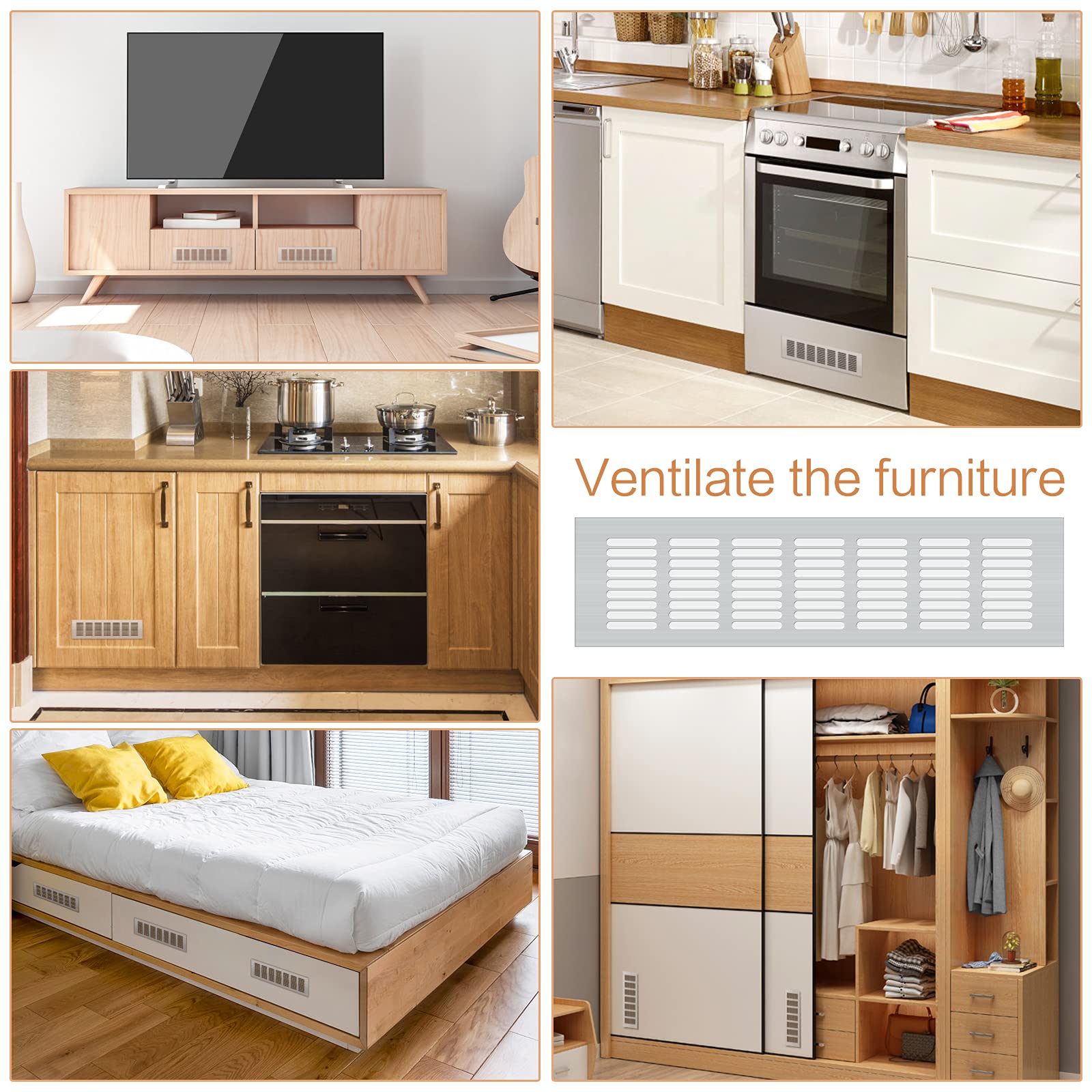 4 Griglie Di Ventilazione In Alluminio 8x30 Cm - Per Armadi, Scarpiere E Mobili - Foto 5