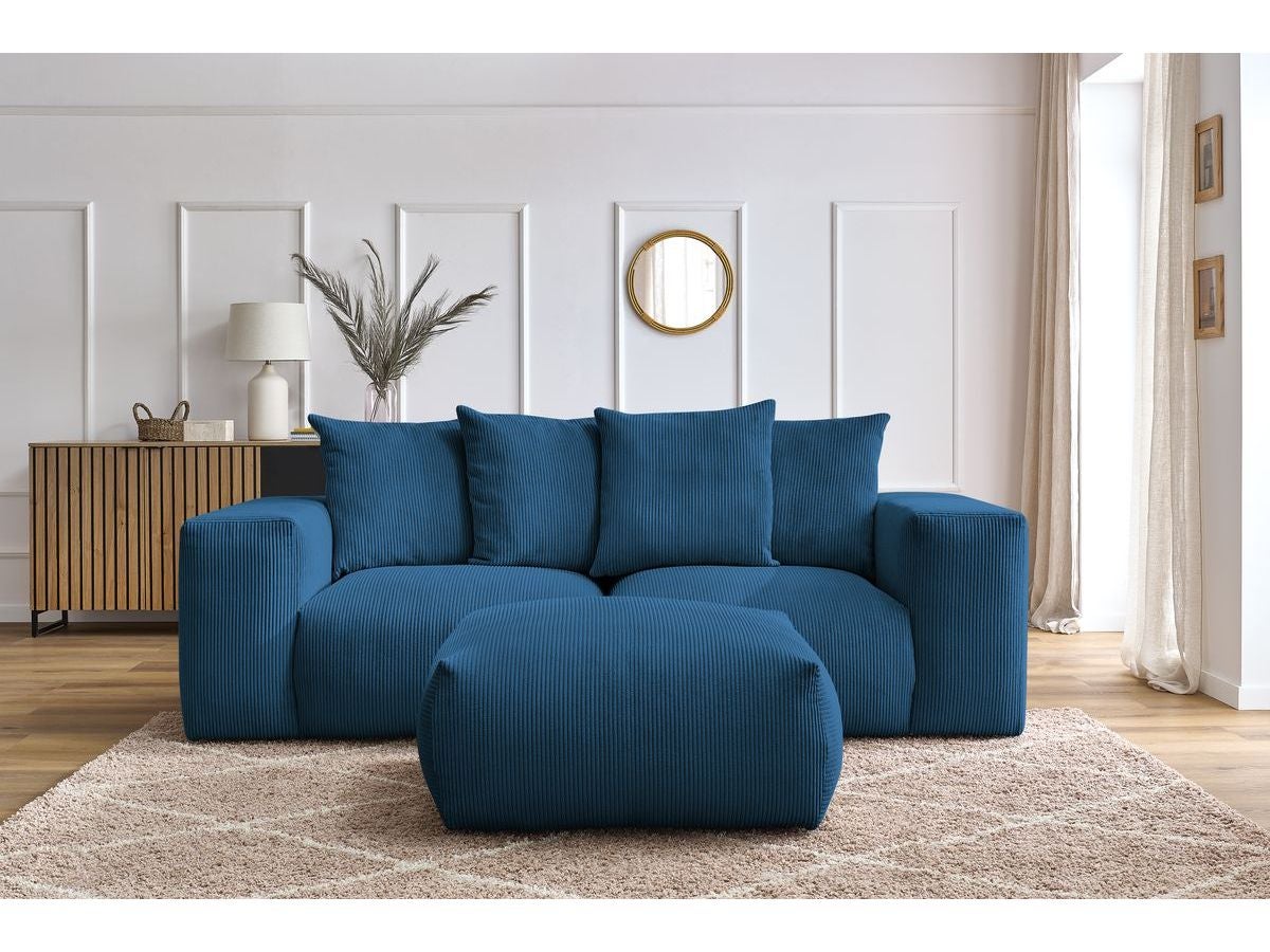 Canapé droit fixe modulable VOLTAIRE avec pouf BOBOCHIC 4 places Bleu ...