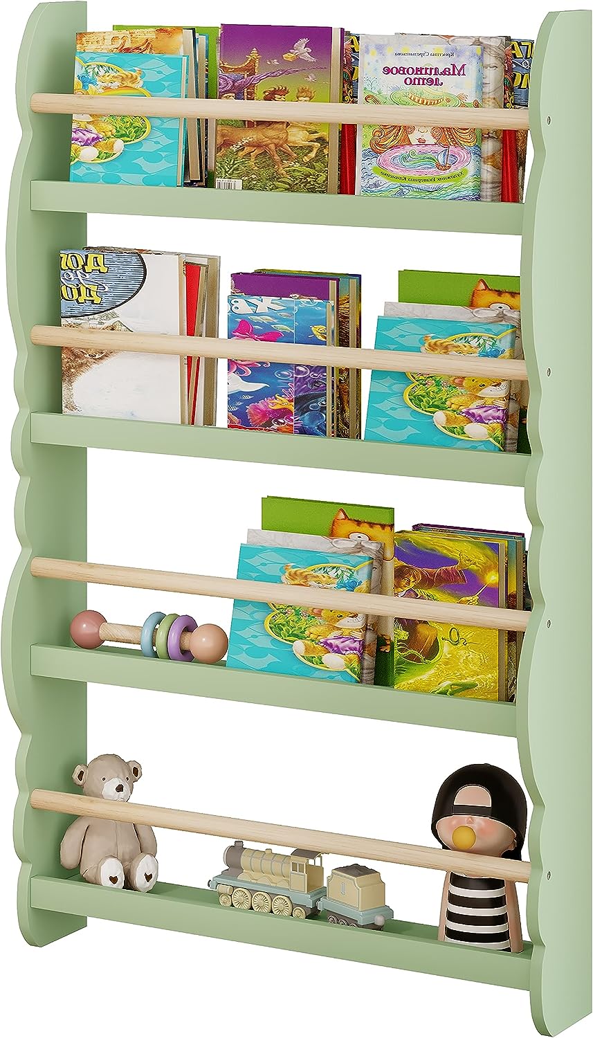 Bibliothèque Enfant FOREHILL Étagère Murale 4 Niveaux En Bois - Rangement Livres Et Jouets 57x12x111.5 Cm