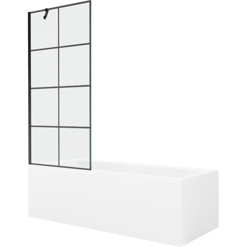 Mexen Cubik wanna prostokątna 170 x 70 cm z obudową i parawanem 1-skrzydłowym 80 cm, czarny wzór - 550317070X9508007077