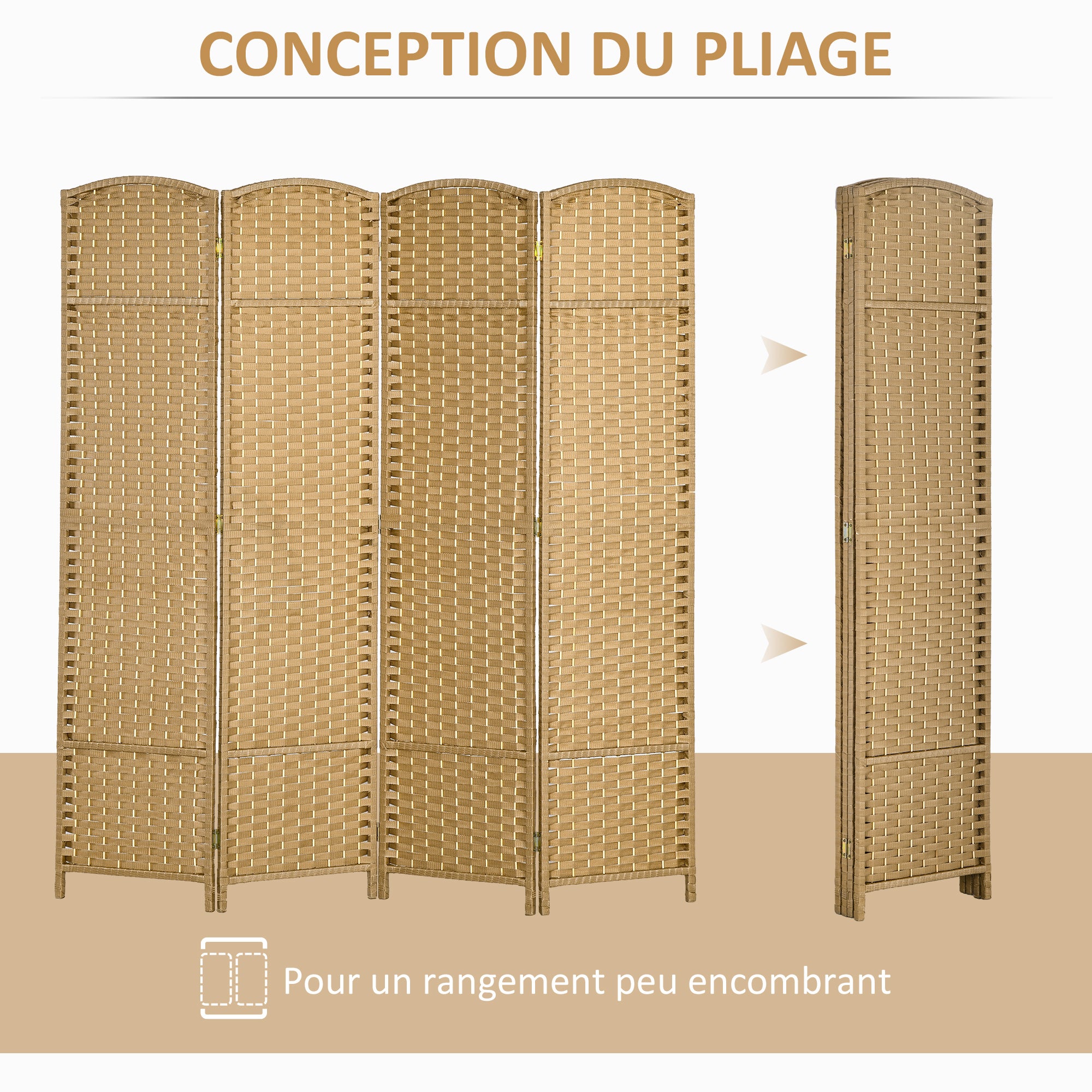 Paravent intérieur bois 4 panneaux 160x170 cm séparateur pièce pliable salon chambre naturel - 7