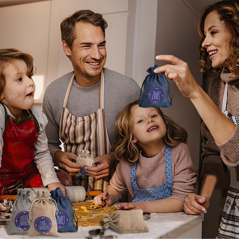 24 sacchetto di tessuto del calendario dell'Avvento,24 adesivi digitali,sacchetti dei regali di Natale di DIY,sacchetti decorativi dei pendenti,blu - 6