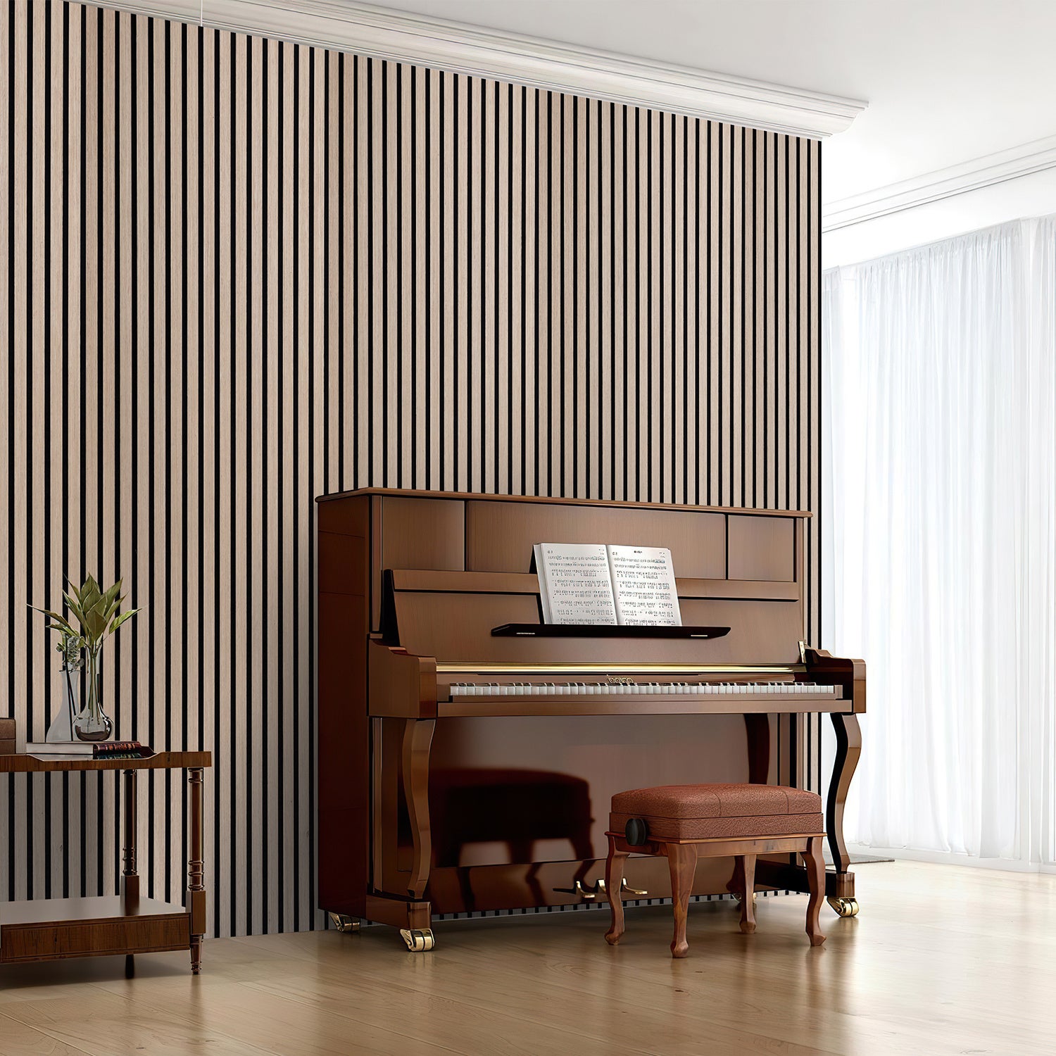 Lote de 4 paneles acústicos autoadhesivos para pared listones MDF modernos de madera 120 x 60 x 2,1 cm - Panel MDF chapado en madera roble - 8