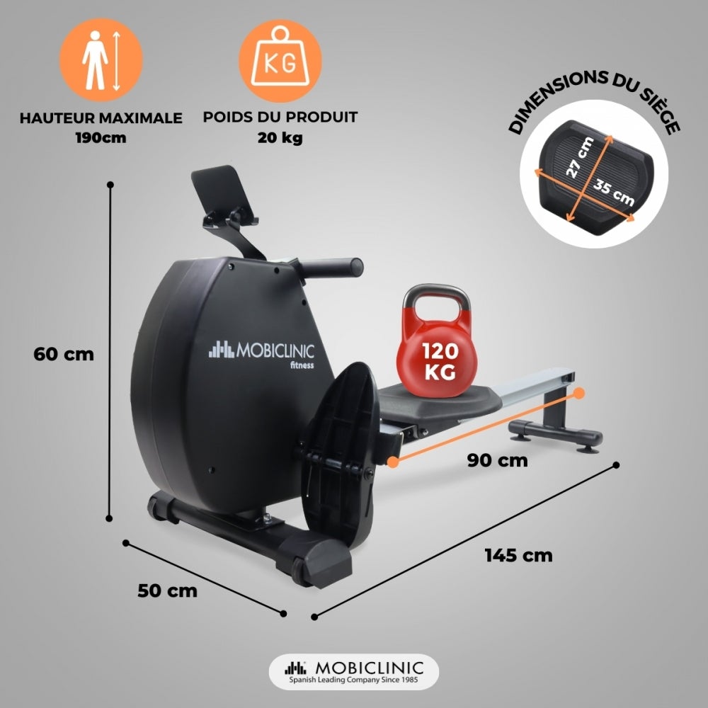 Máquina de remo dobrável 6 kg 8 níveis de resistência Max120 kg Preto RowFit - 8