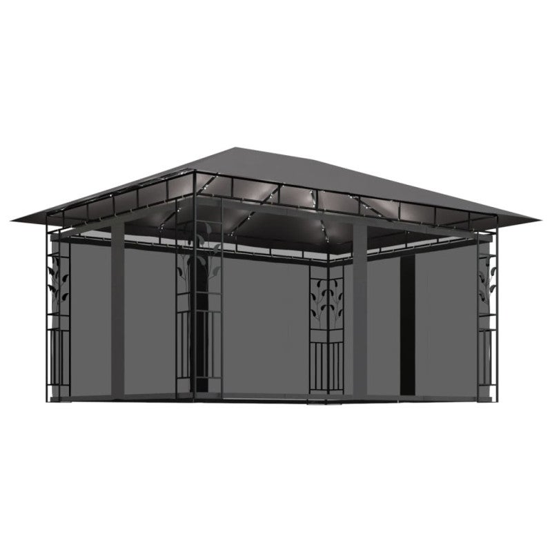 Gazebo con zanzariera e luci led 4x3x2,73 m antracite - 2