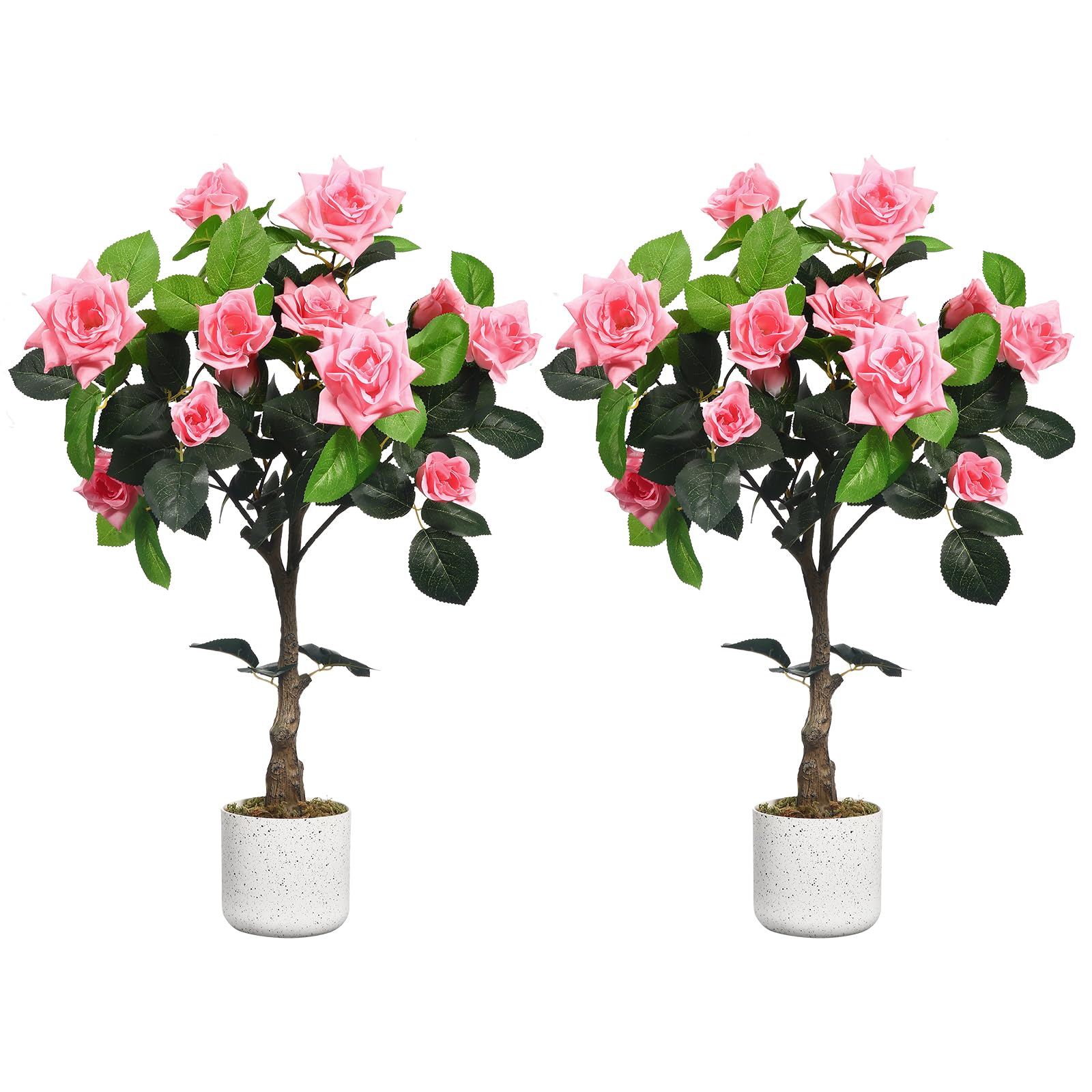 Lot de 2 arbres de roses artificielles en pot, fleurs réalistes, sans ...