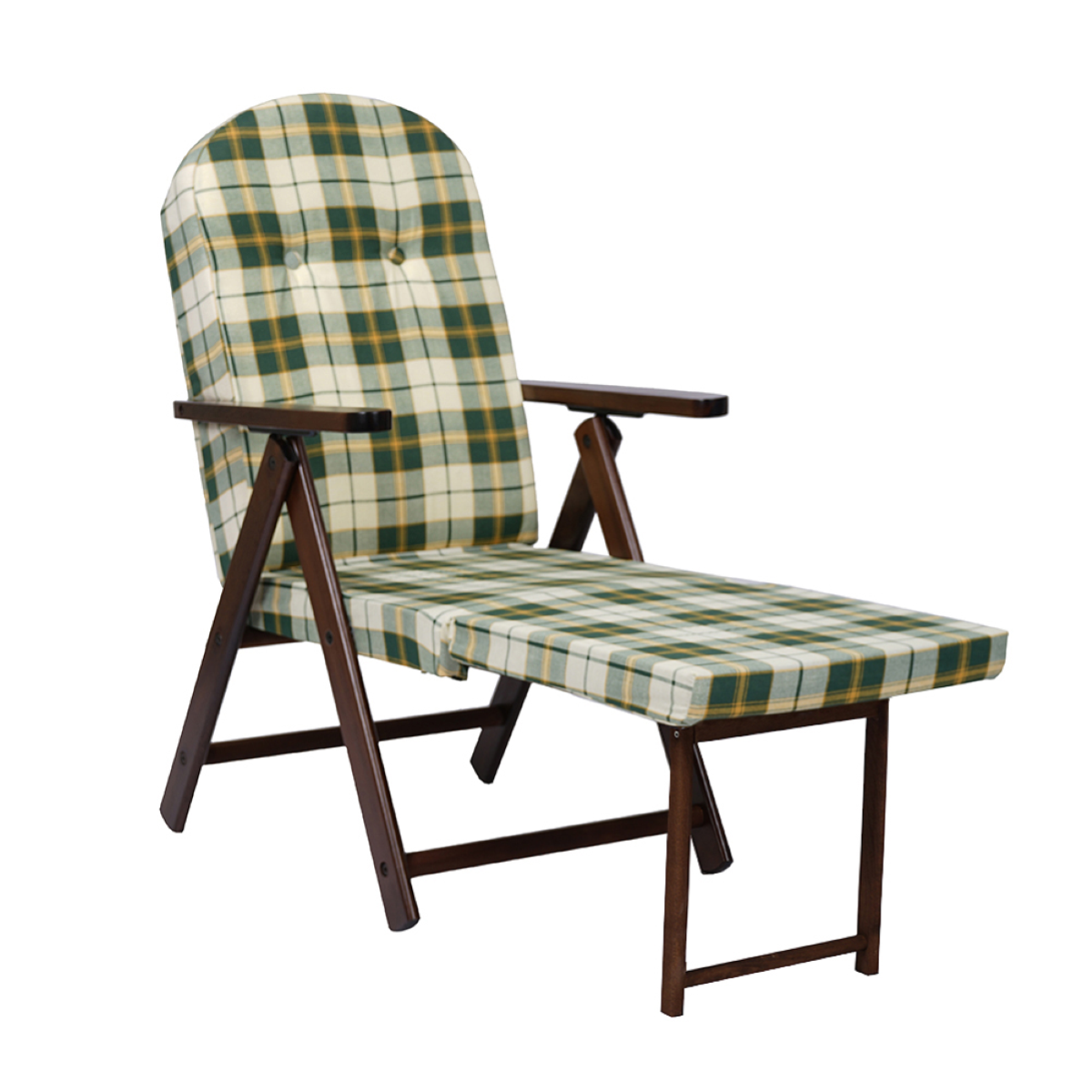 Poltrona Reclinabile AMALFI In Tessuto E Legno, 4 Posizioni, Verde Scozzese, Made In Italy