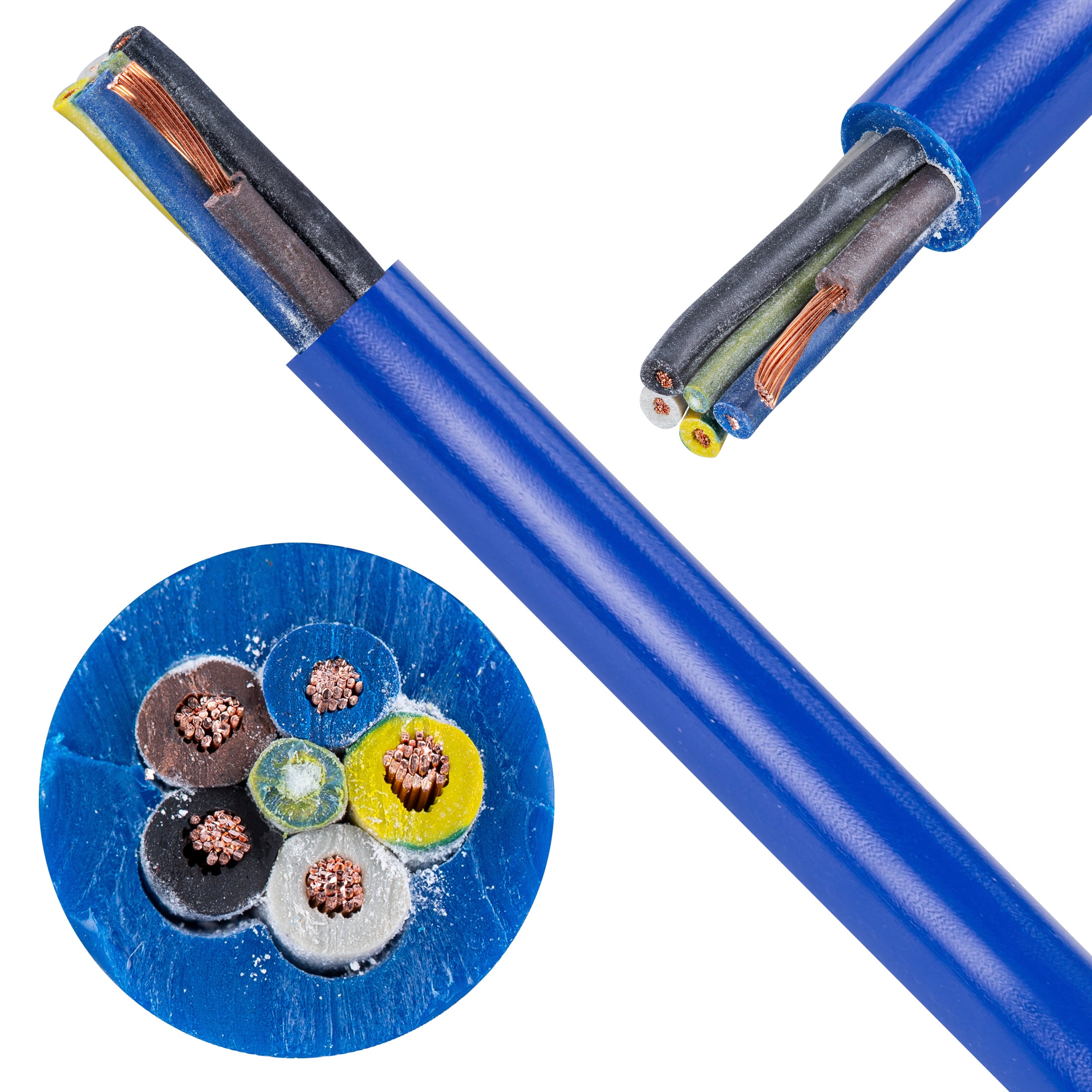 Kabel przemysłowy poliuretanowy PUR / H07BQ-F 5x2,5mm2 niebieski 450/750V zewnętrzny olejoodporny linka Elektrokabel 100m