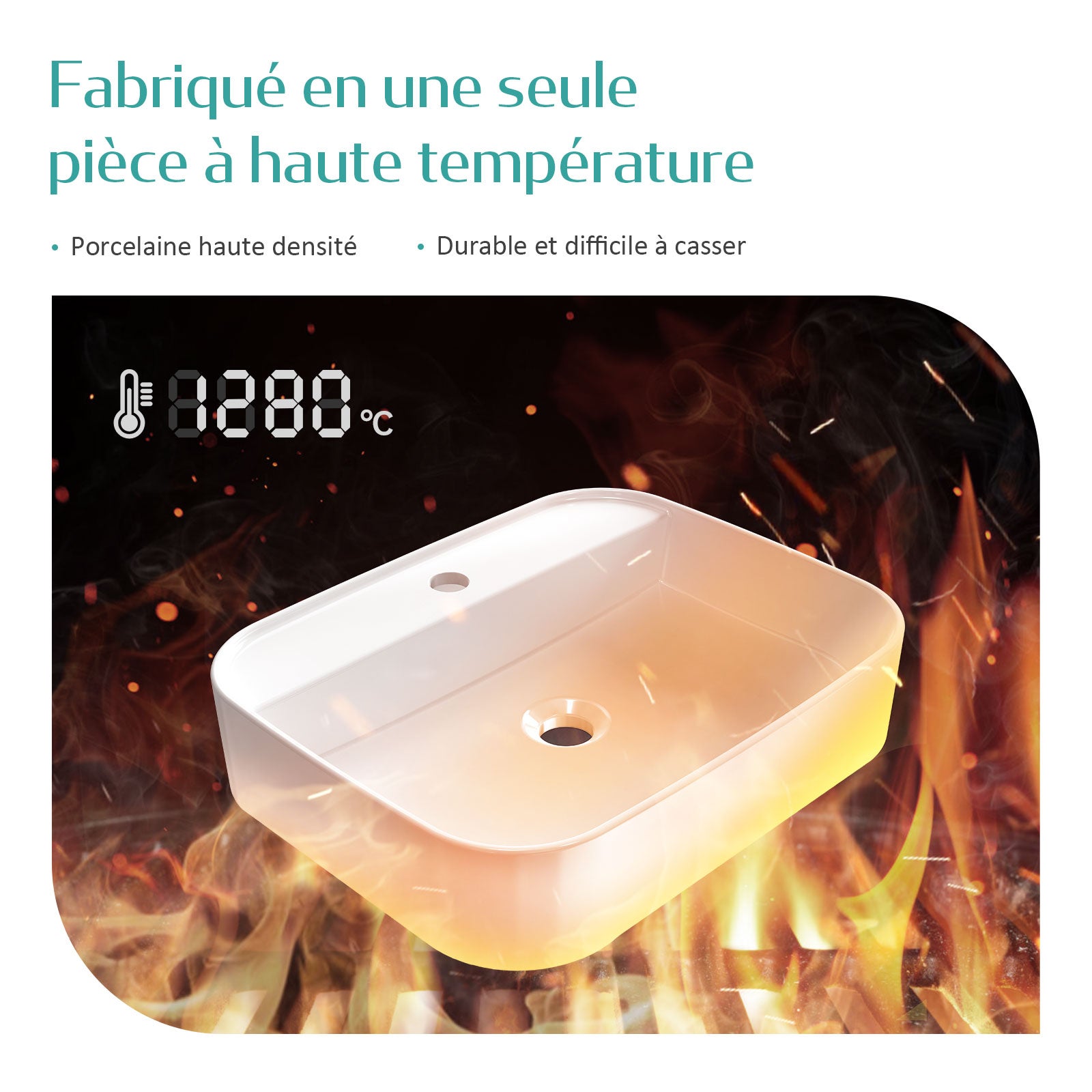 EMKE Vasque à Poser en Céramique Rectangulaire 50 x 40 x 11 cm - Blanc Brillant, avec Trou pour Robinet - 3