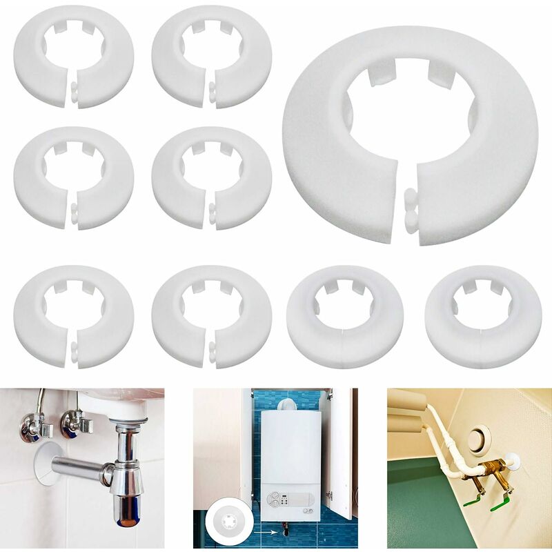 Rozeta Maskująca Rurę Grzejnika do Ogrzewania, Hydrauliki, Pokrywa Otworu w Ścianie, Podłodze 16 mm / 20 mm / 25 mm, 24 sztuki (Biała)
