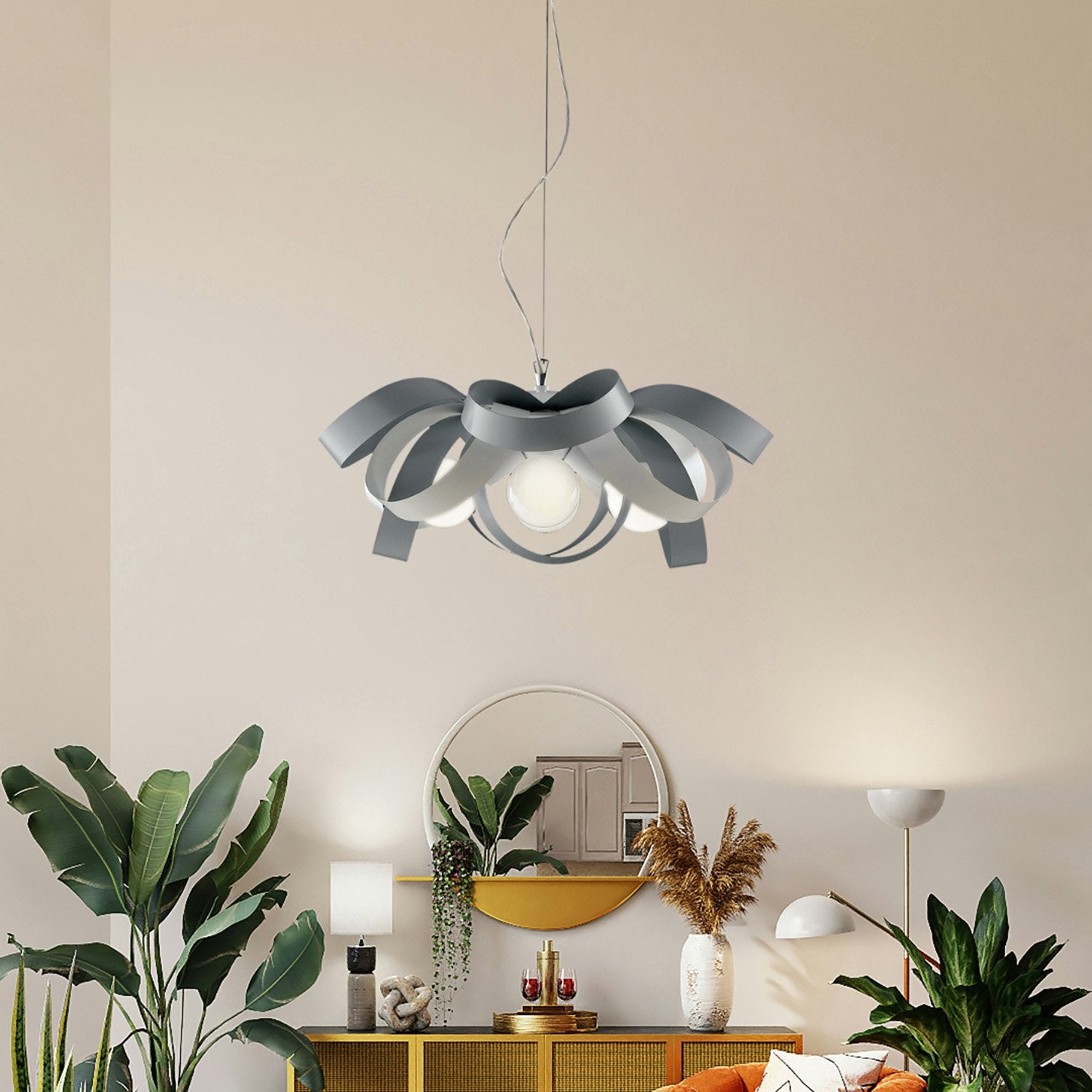 Primula Suspension en fer laqué blanc et gris avec câble acier orientable 4 lumières 138 d.66 BL145-4-BG - 3