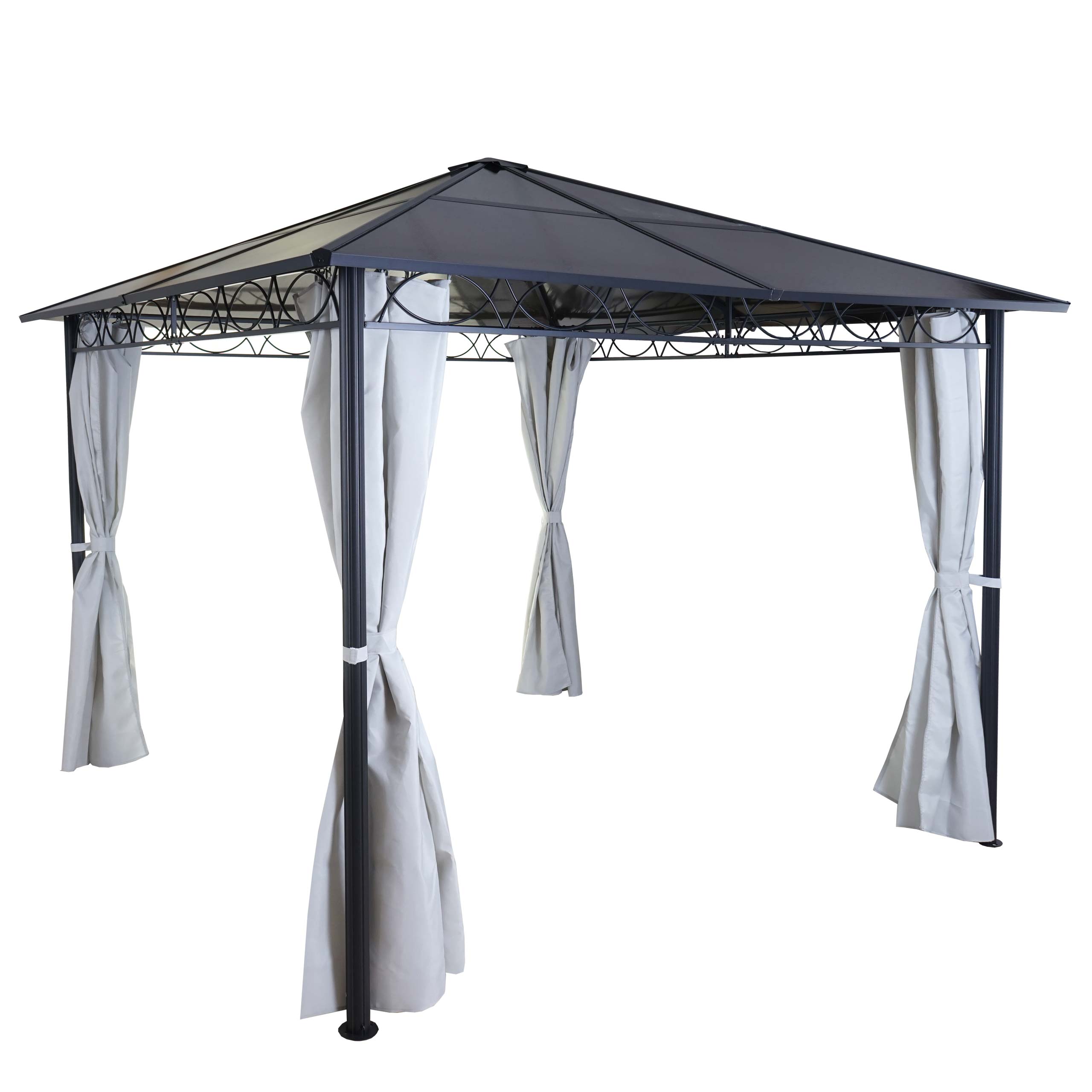Pergola z twardym dachem HWC-C77, pawilon ogrodowy, dach z tworzywa sztucznego ściana boczna aluminiowa jasnoszara 3x3m
