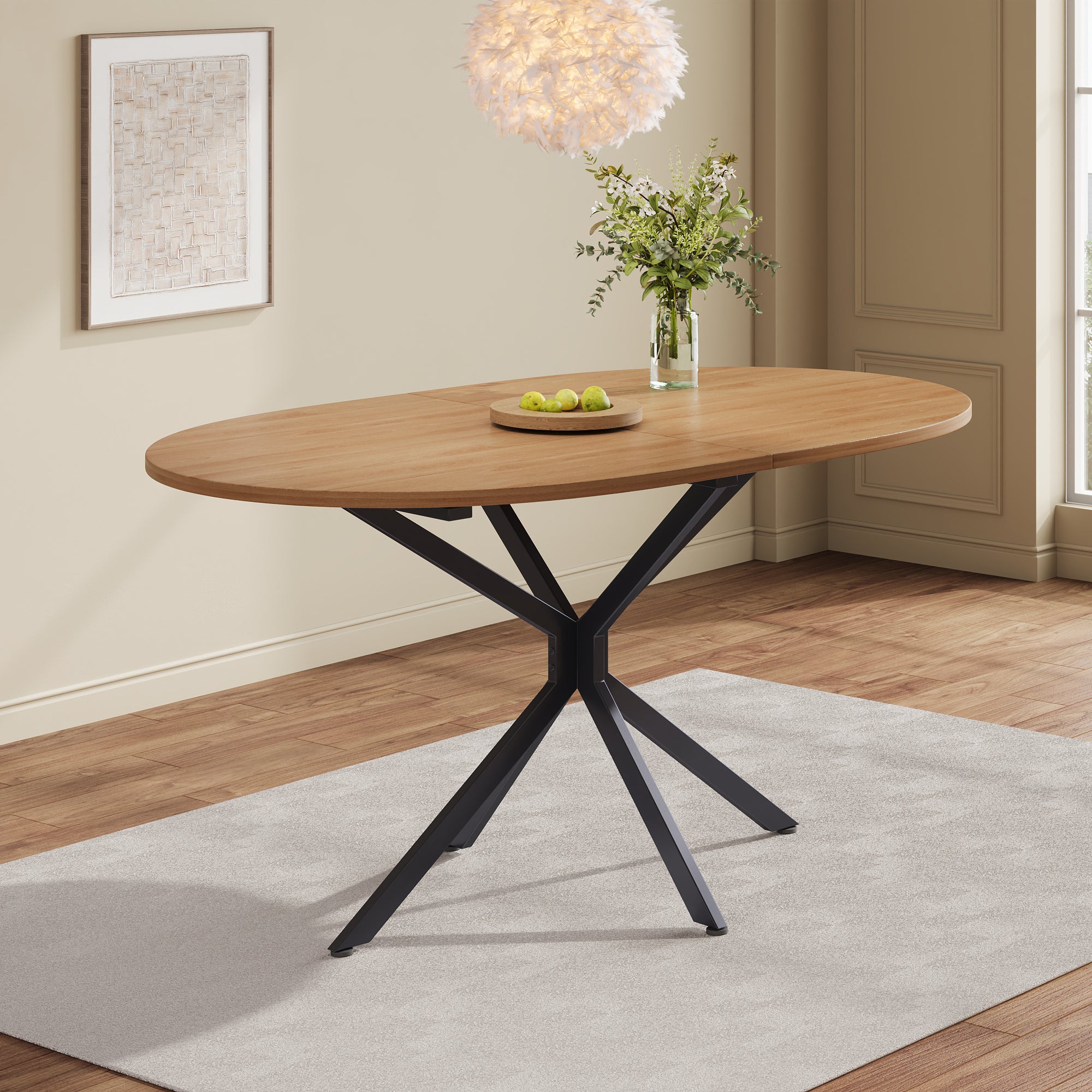 Stół jadalny owalny dla 4-6 osób - 120 x 80 x 75,5 - MDF i nogi metalowe - Naturalny - 4