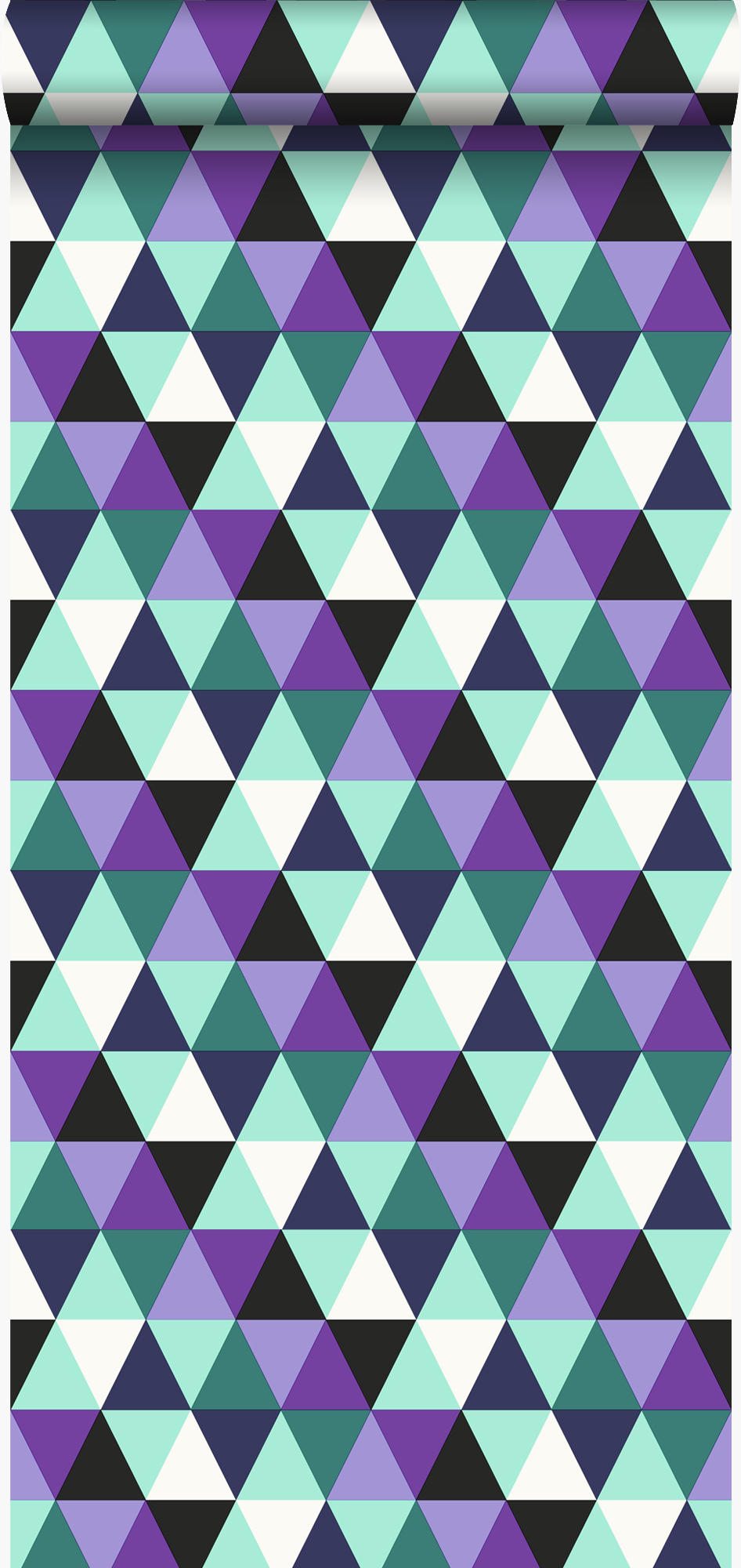 Papel pintado triángulos gráficos morado y azul claro - 53 cm x 10,05 m - origin wallcoverings